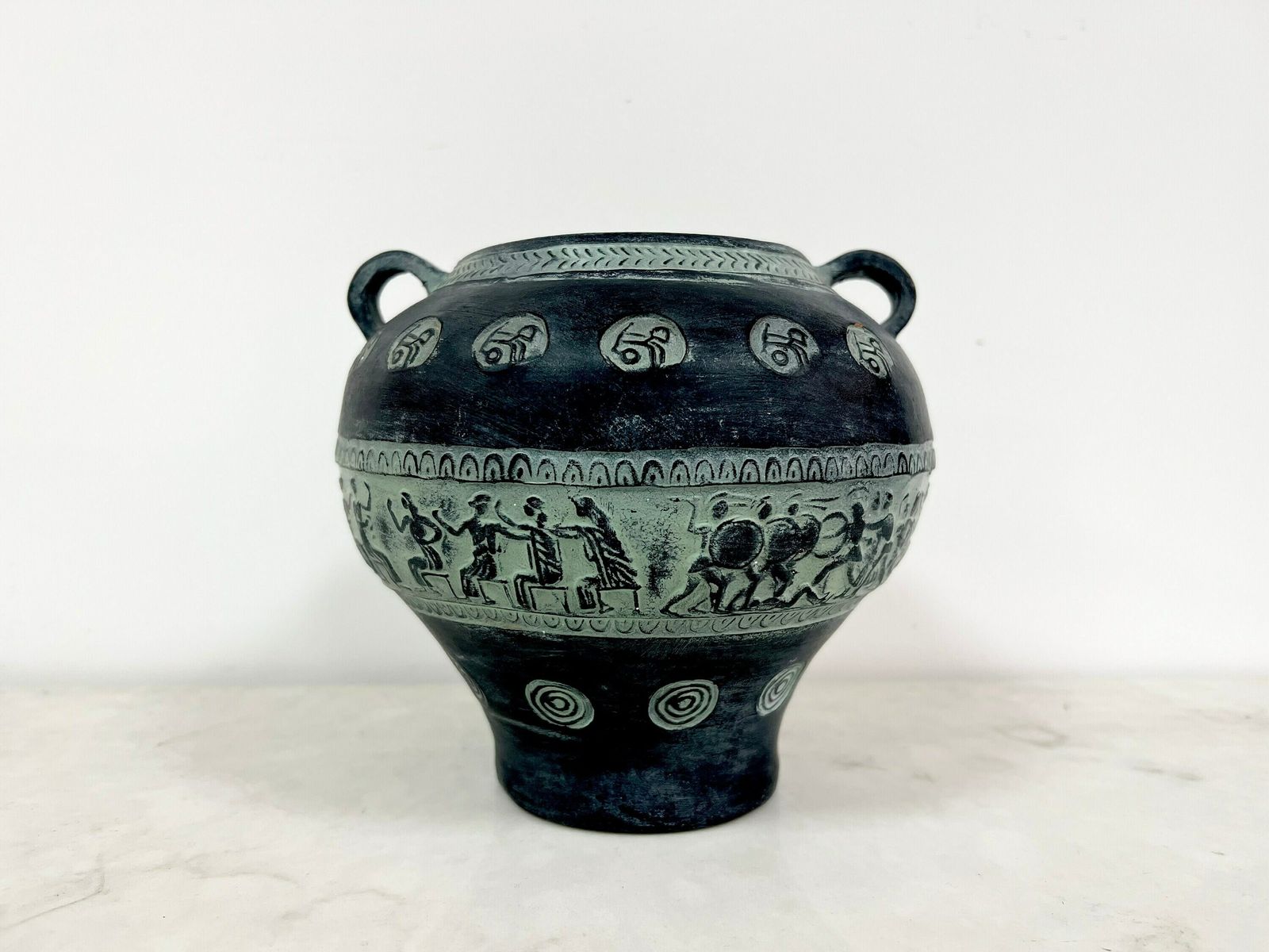 Vintage Terracotta Greek Pithari Antique Pottery Ancient Style, Mythology Scenses Vase