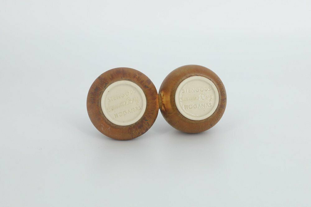 Small Mid Century Scandinavian Modern Collectible Double Brown Stoneware Vases By Gunnar Borg For Höganäs Keramik, 1960s, Set Of 2 photo Home Decor