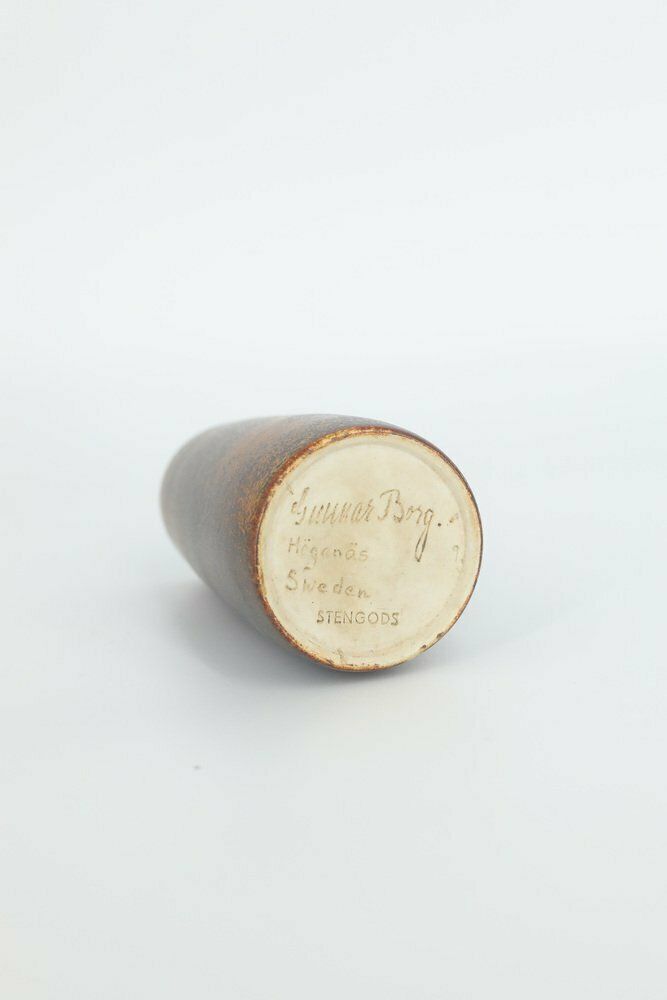 Small Mid Century Scandinavian Modern Collectible Chocolate Stoneware Vase By Gunnar Borg For Höganäs Ceramics, 1960s photo Home Decor
