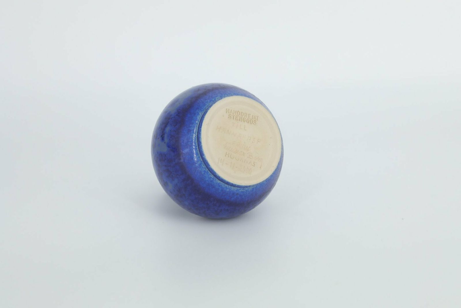 Small Mid Century Scandinavian Modern Collectible Sapphire Stoneware Vase No. 14 11 2000 By Gunnar Borg For Höganäs Ceramics, 1960s photo for sale