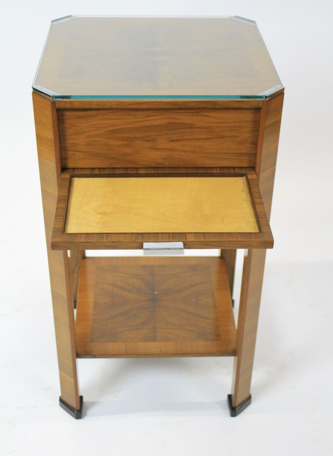 Fine Art Deco  Walnut 2 Tier Table With Maple Slides Circa 1930s photo for sale