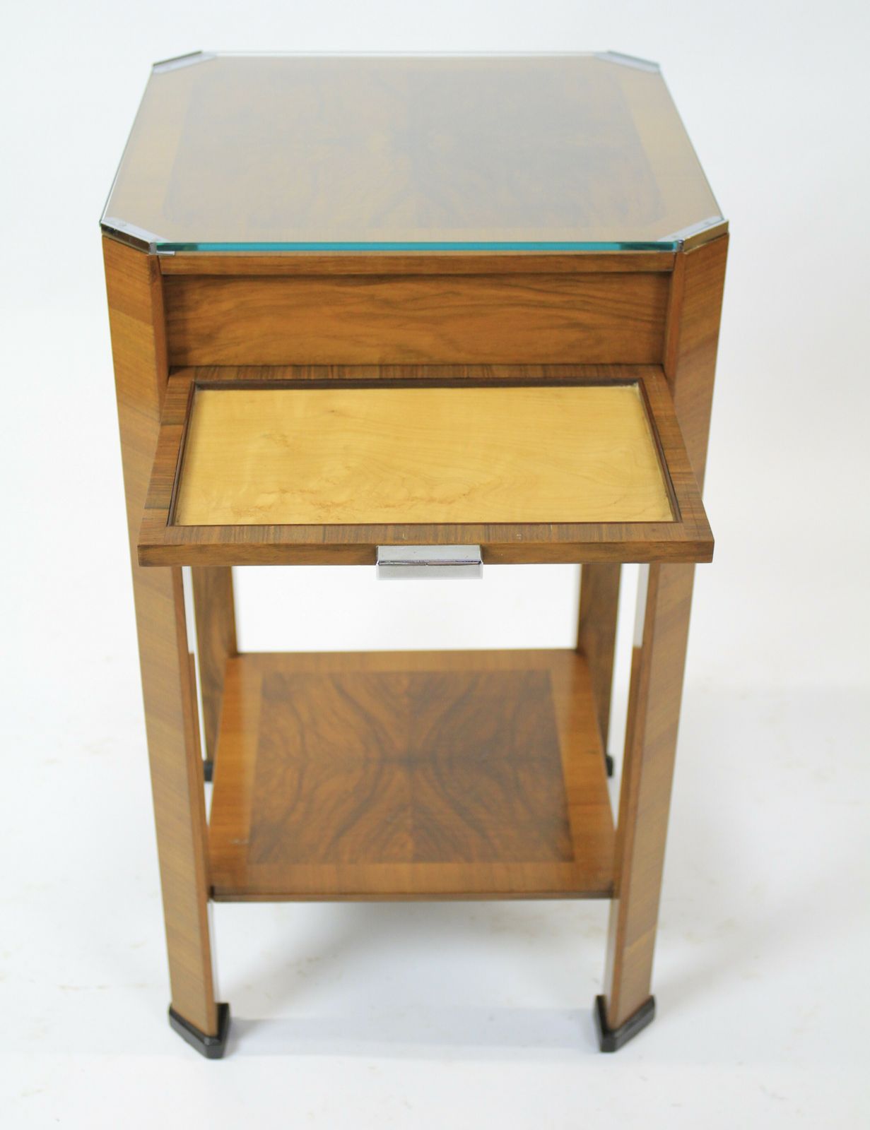 Fine Art Deco  Walnut 2 Tier Table With Maple Slides Circa 1930s photo 1250.0