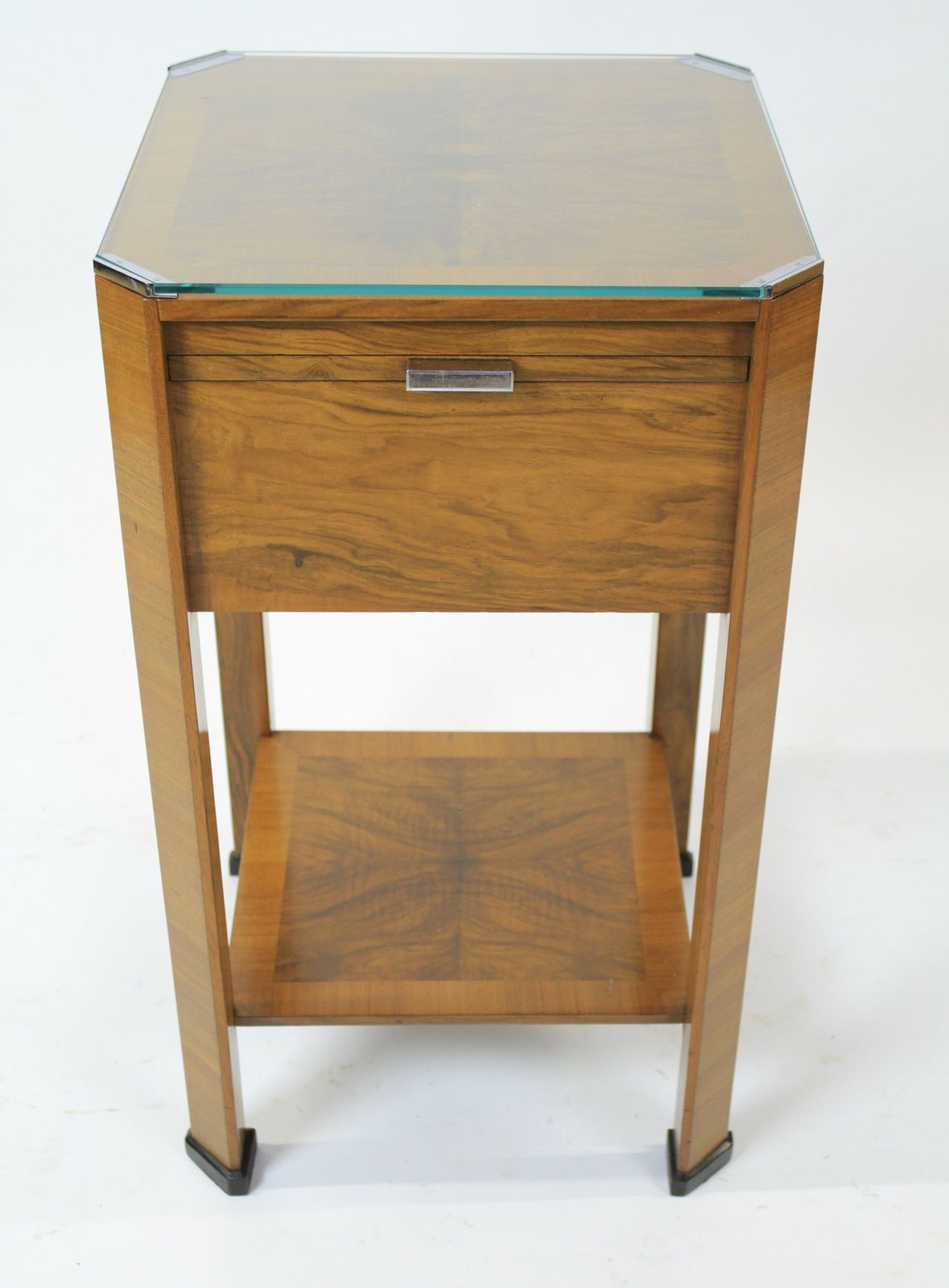 photo furniture Fine Art Deco  Walnut 2 Tier Table With Maple Slides Circa 1930s
