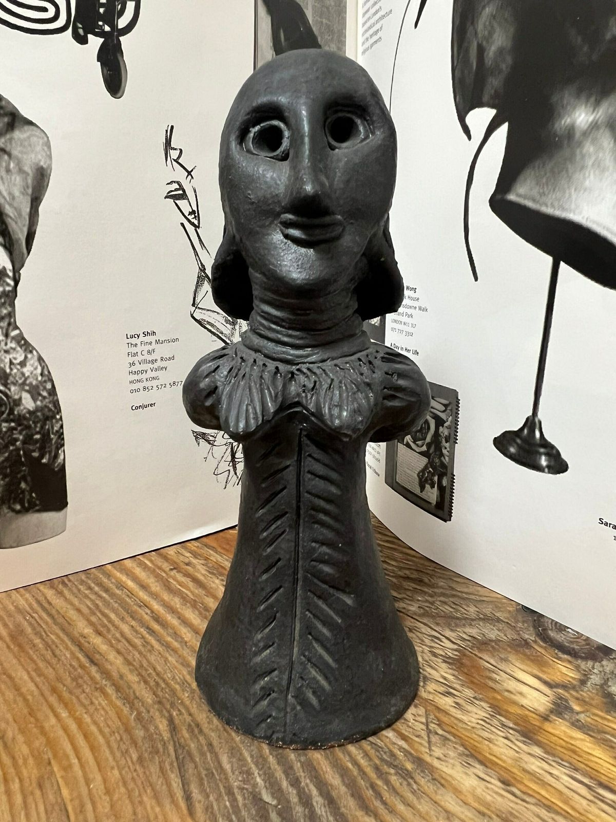 Vintage Black Clay Figurine Of Woman With Jug, Traditional Ethiopian Folk Art, Black Figurine, Black Clay Jewish Figure photo furniture