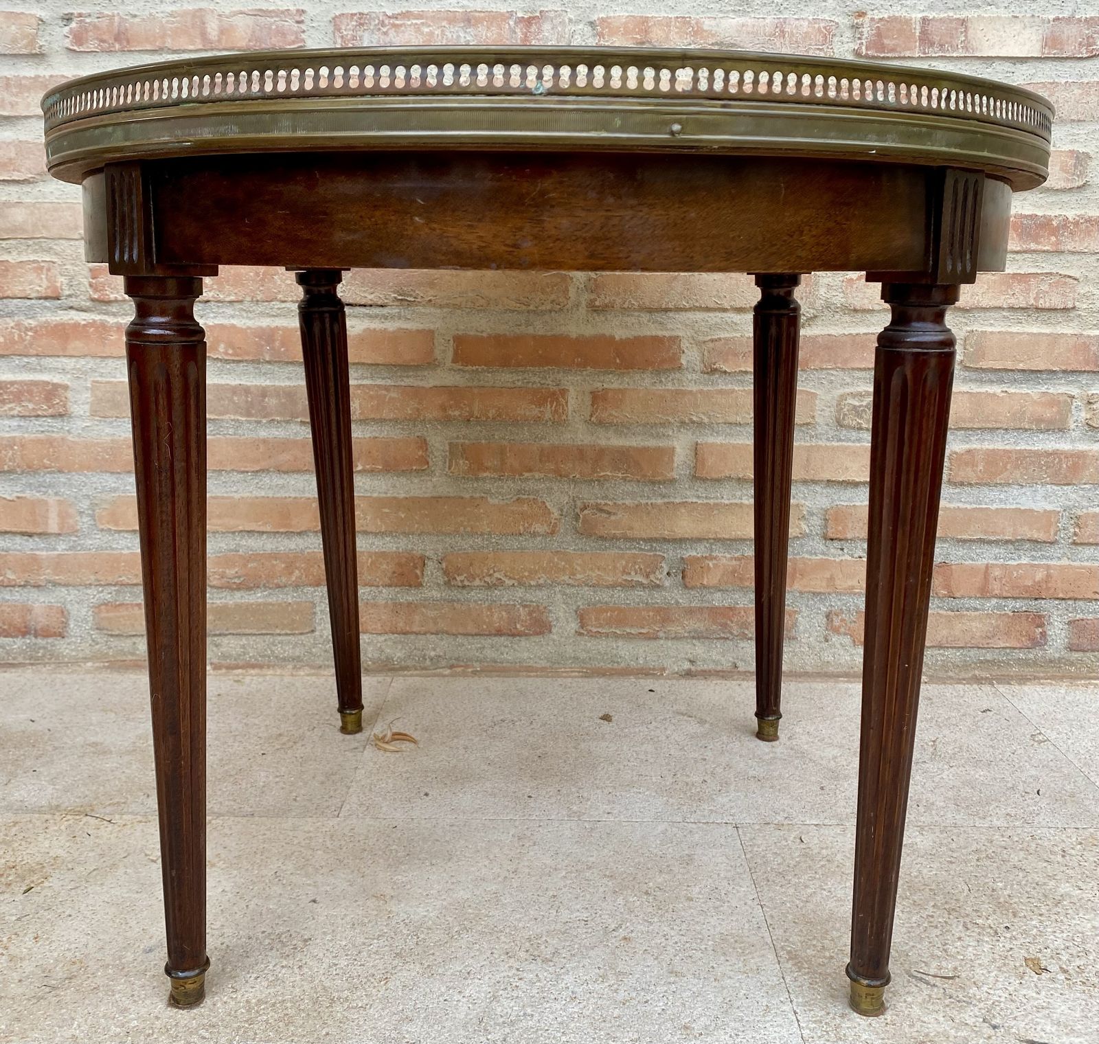 Louis XVI Style Walnut And Marble Top Bouillotte Table, 19th Century photo furniture