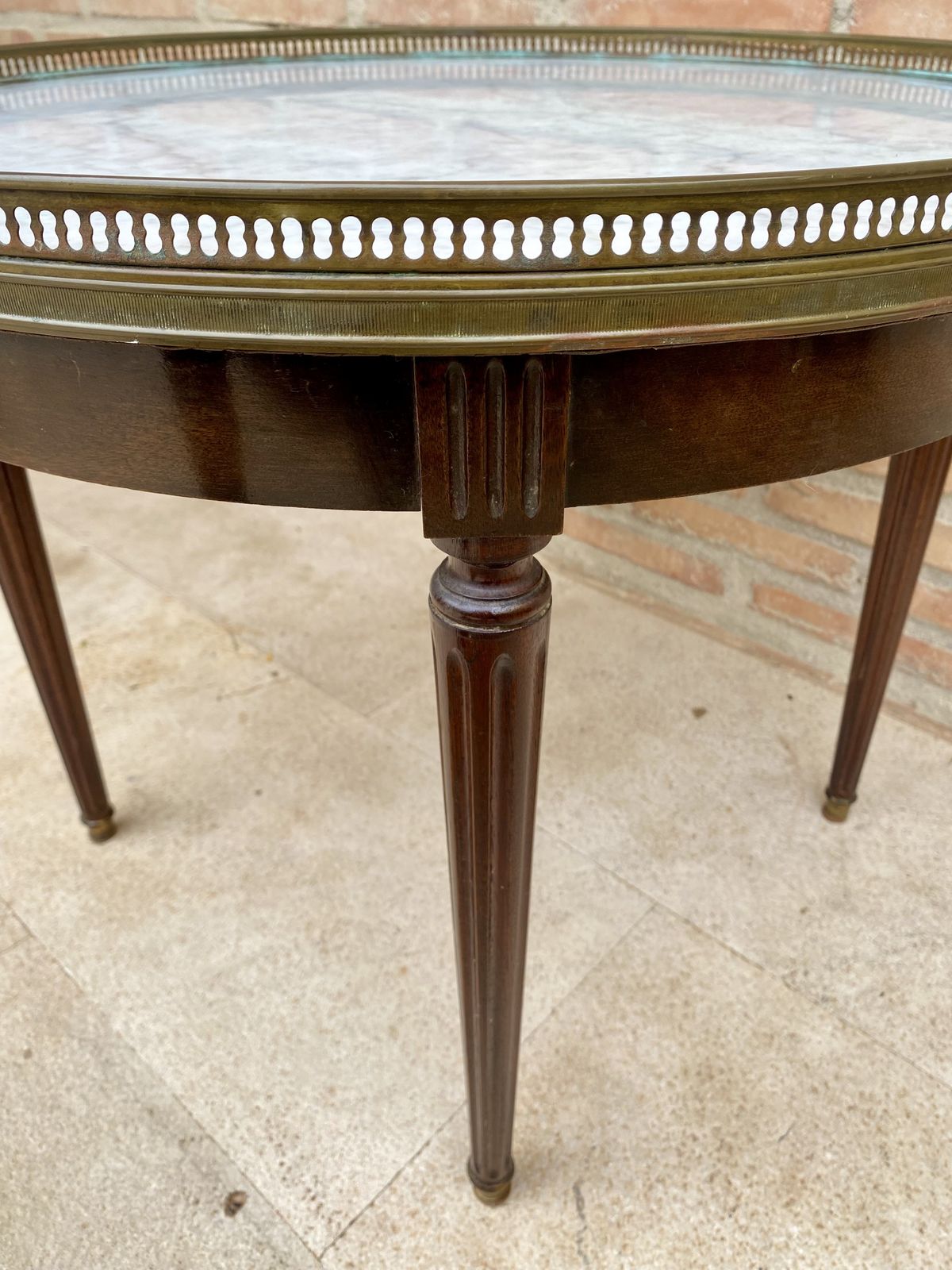 Louis XVI Style Walnut And Marble Top Bouillotte Table, 19th Century photo Furniture
