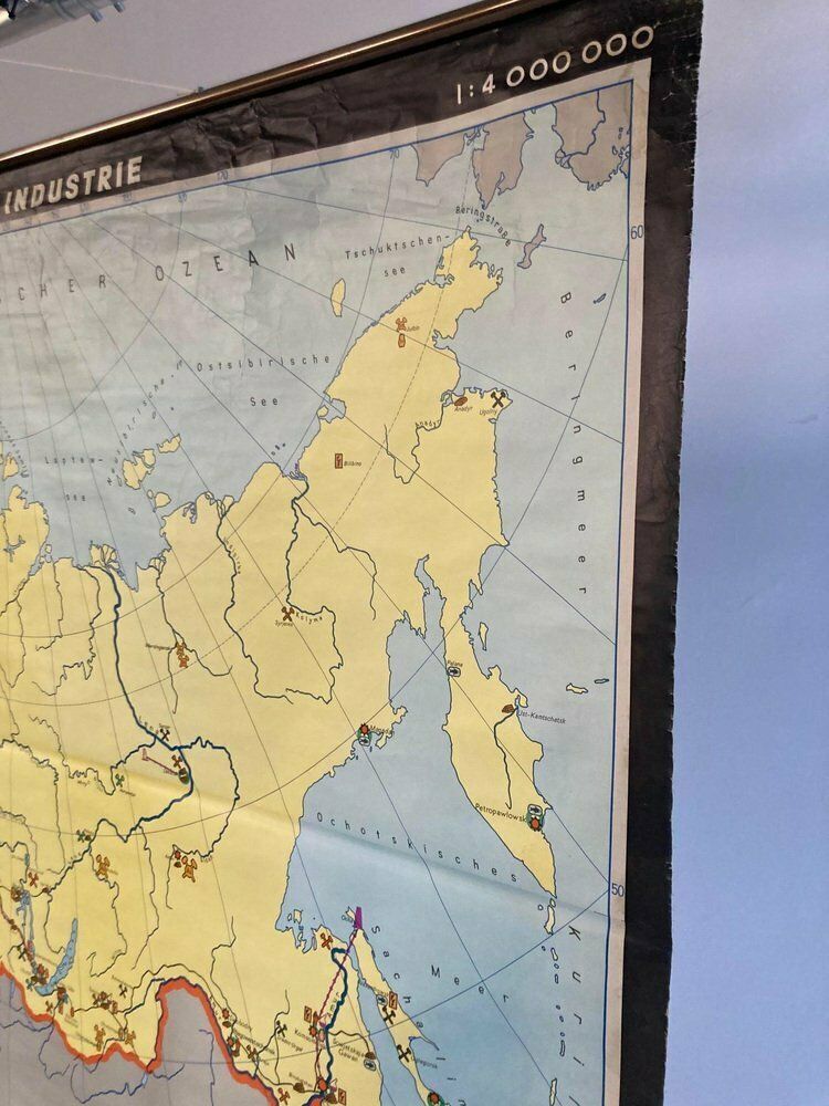 Large East German School Map Of The Soviet Union, 1960s photo for sale