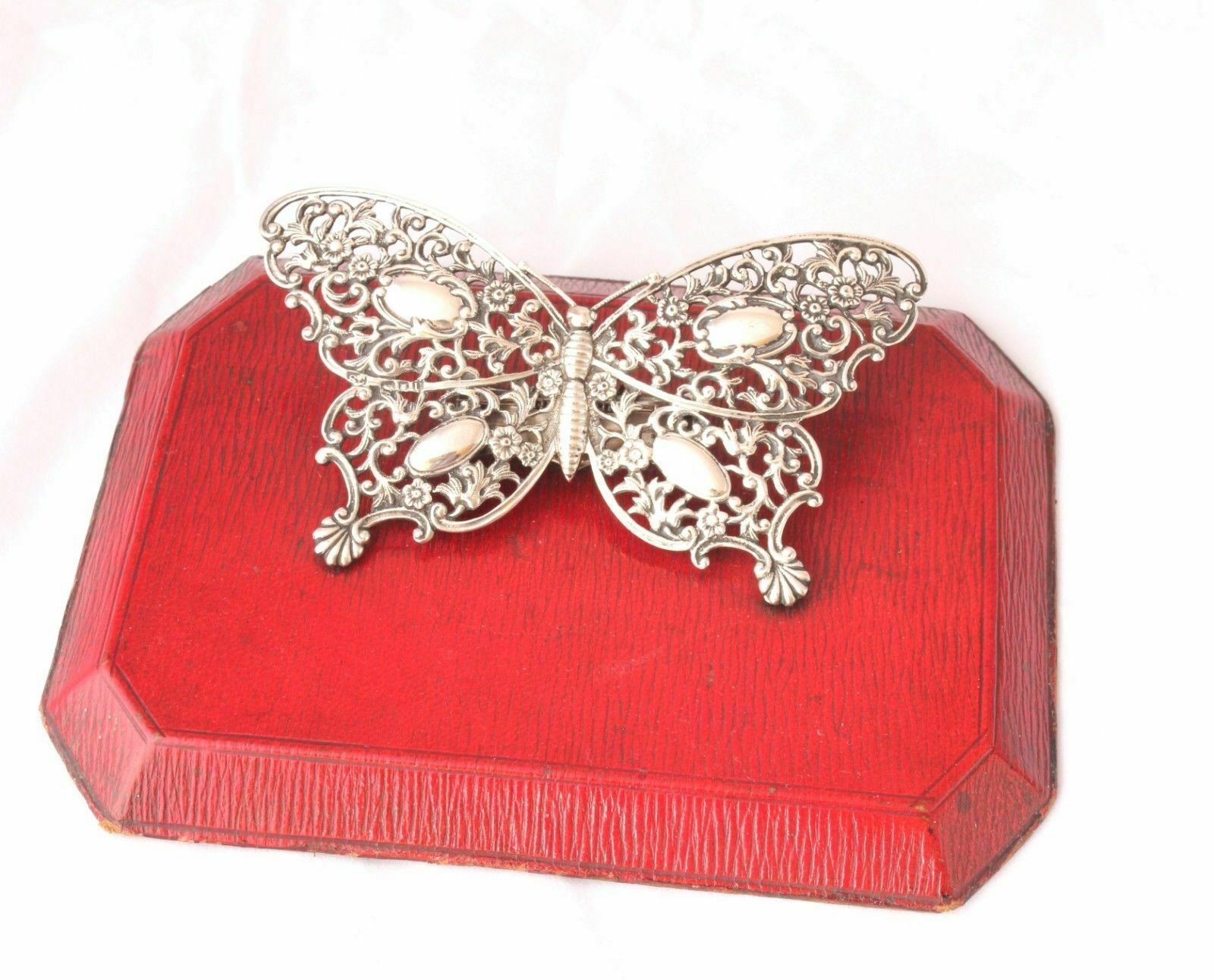 Victorian Silver Butterfly Novelty Stationery Paper Clip. 1895 Hinged Desk Tidy. photo furniture
