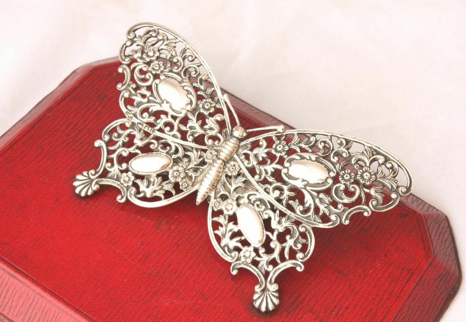 Victorian Silver Butterfly Novelty Stationery Paper Clip. 1895 Hinged Desk Tidy. photo 405.0