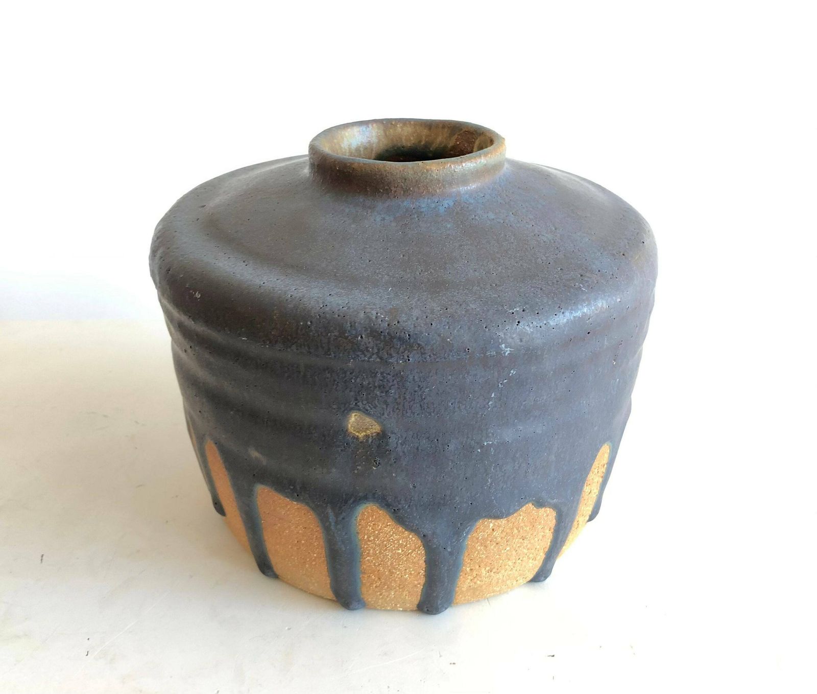Danish Mid Century Large Original Fine Art Ceramic Vase With Gorgeous Blue Glaze   Signed Fp 1983 photo furniture