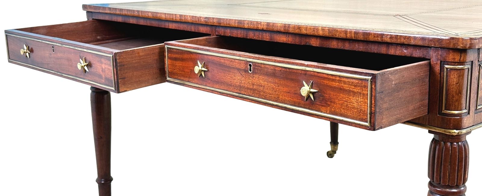 Regency Mahogany & Brass Partners Writing Table (England, Circa 1815) photo vintage