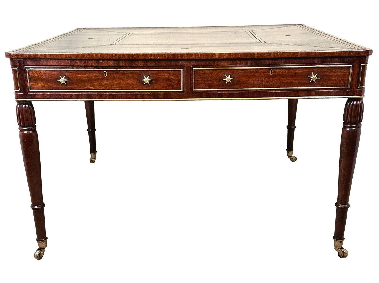 photo furniture Regency Mahogany & Brass Partners Writing Table (England, Circa 1815)