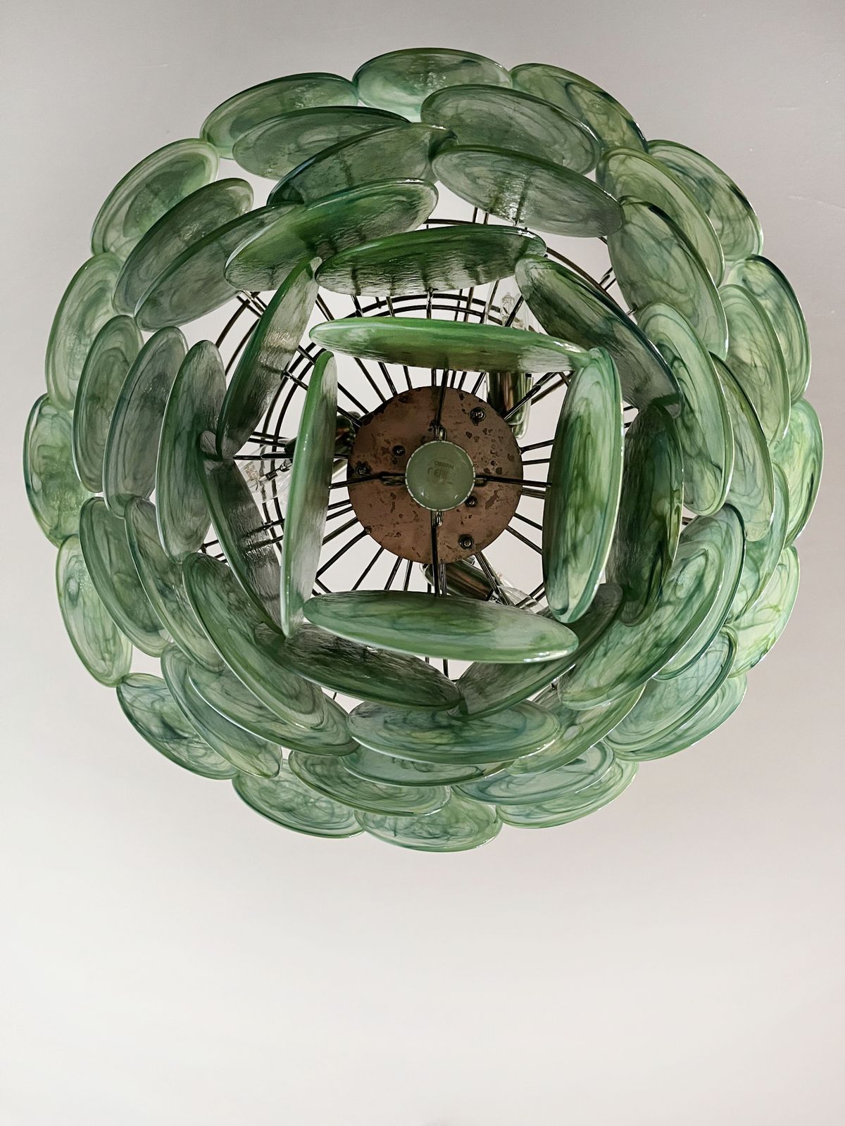 High Quality Murano Chandelier Space Age   57 Green Albaster Iridescent Glasses photo buy