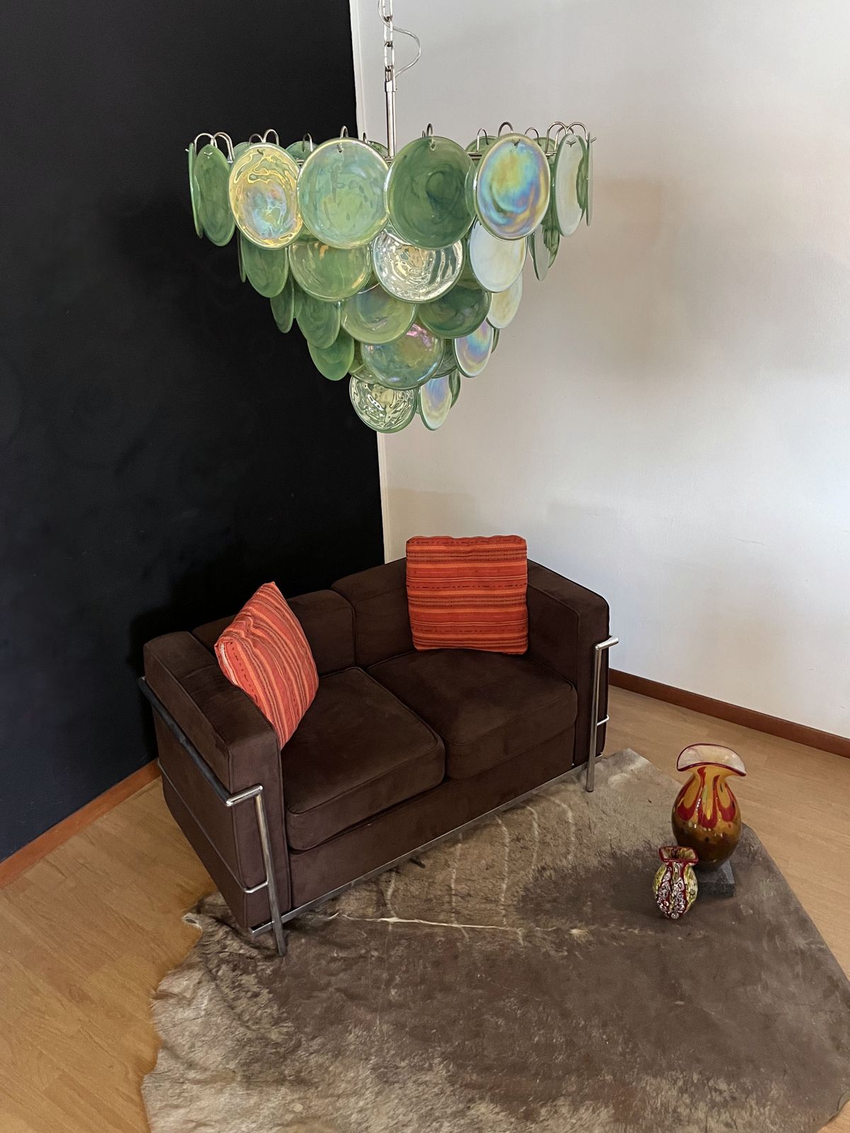 photo vintage High Quality Murano Chandelier Space Age   57 Green Albaster Iridescent Glasses