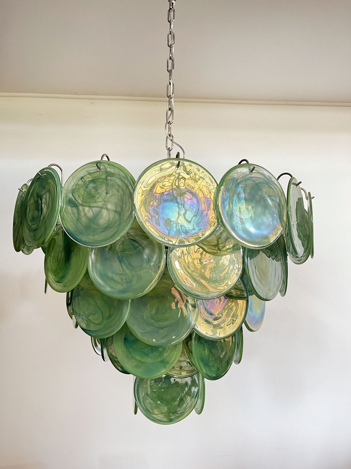High Quality Murano Chandelier Space Age   57 Green Albaster Iridescent Glasses