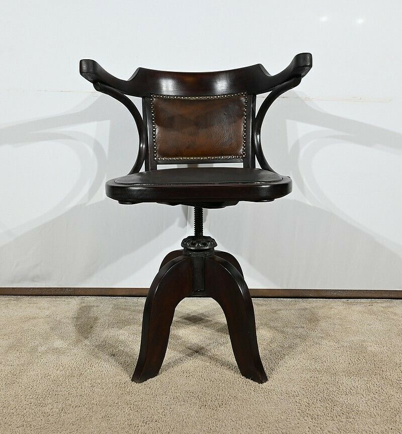 photo vintage Swivel Office Armchair, In Stained Beech – 1940