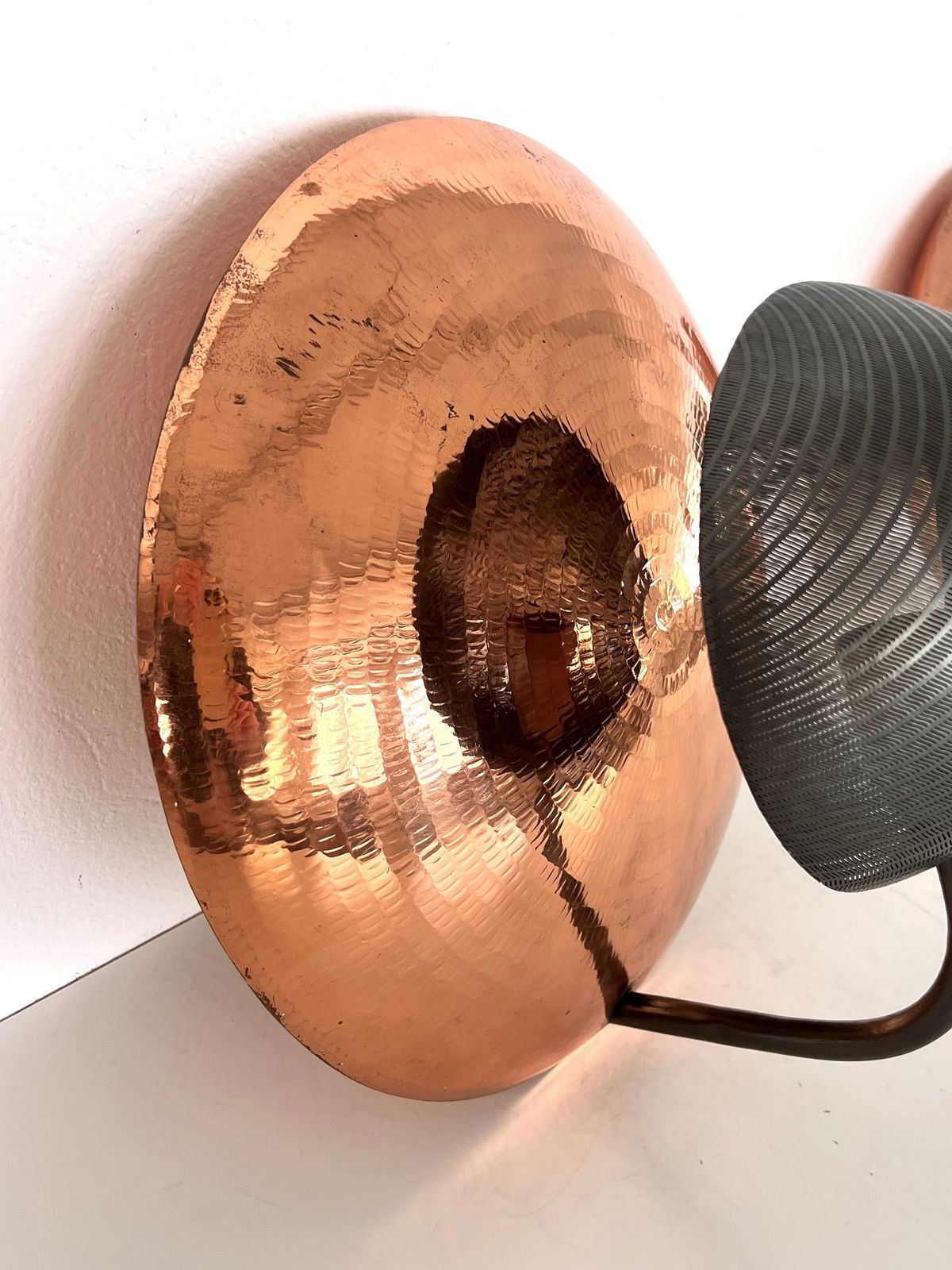 1600.0 Pair Of Italian Wall Sconces In Copper And Black Perforated Metal, 1970s photo