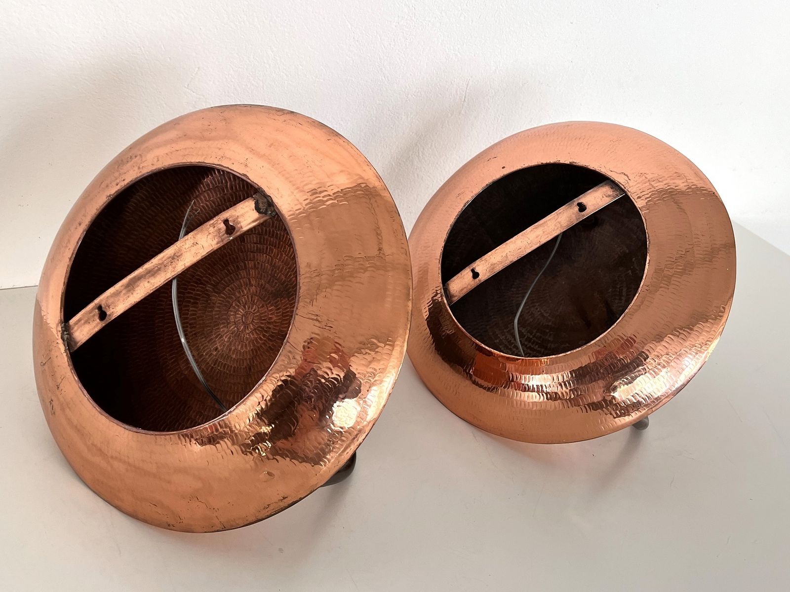 photo buy Pair Of Italian Wall Sconces In Copper And Black Perforated Metal, 1970s