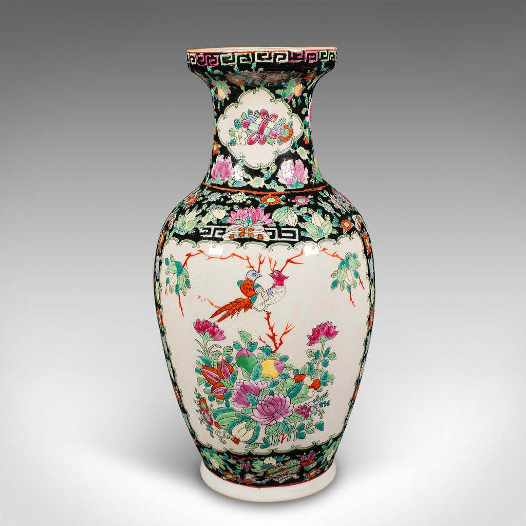Tall Vintage Flower Vase, Chinese, Ceramic, Display Urn, Art Deco, Mid Century photo Home Decor