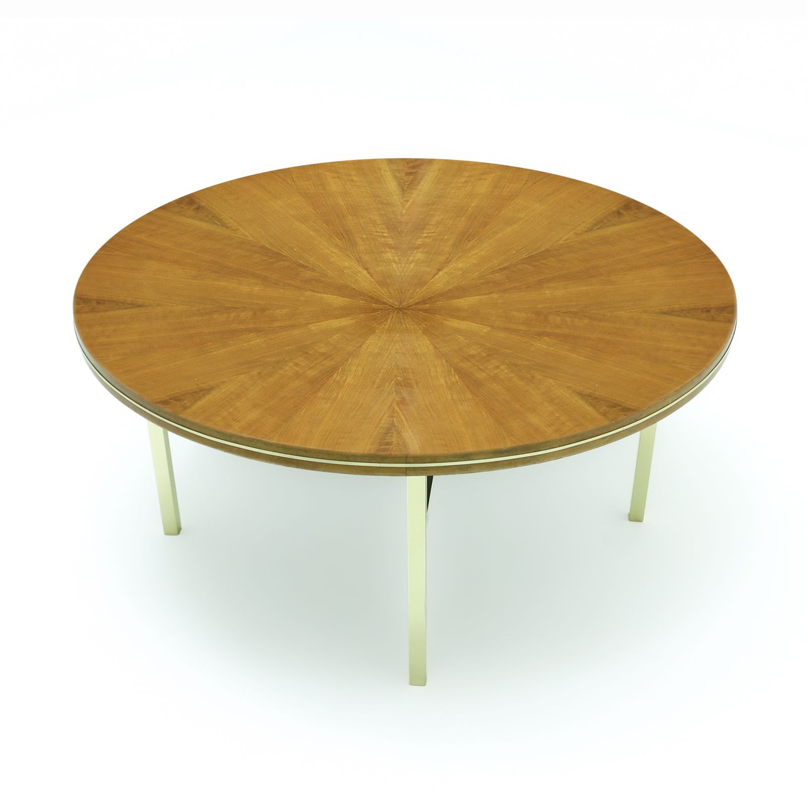 Vintage Italian Sunburst Effect Teak And Brass Coffee Table, 1970s photo for sale