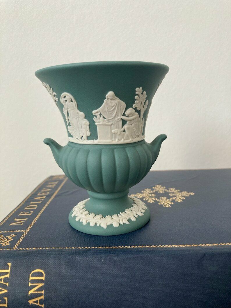 Vintage Wedgwood Sage Teal Green Grecian Urn Vase photo furniture