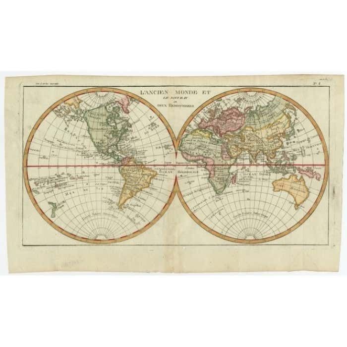 Very Decorative Original Antique Map Of The World, Published In France In C.1780 photo for sale