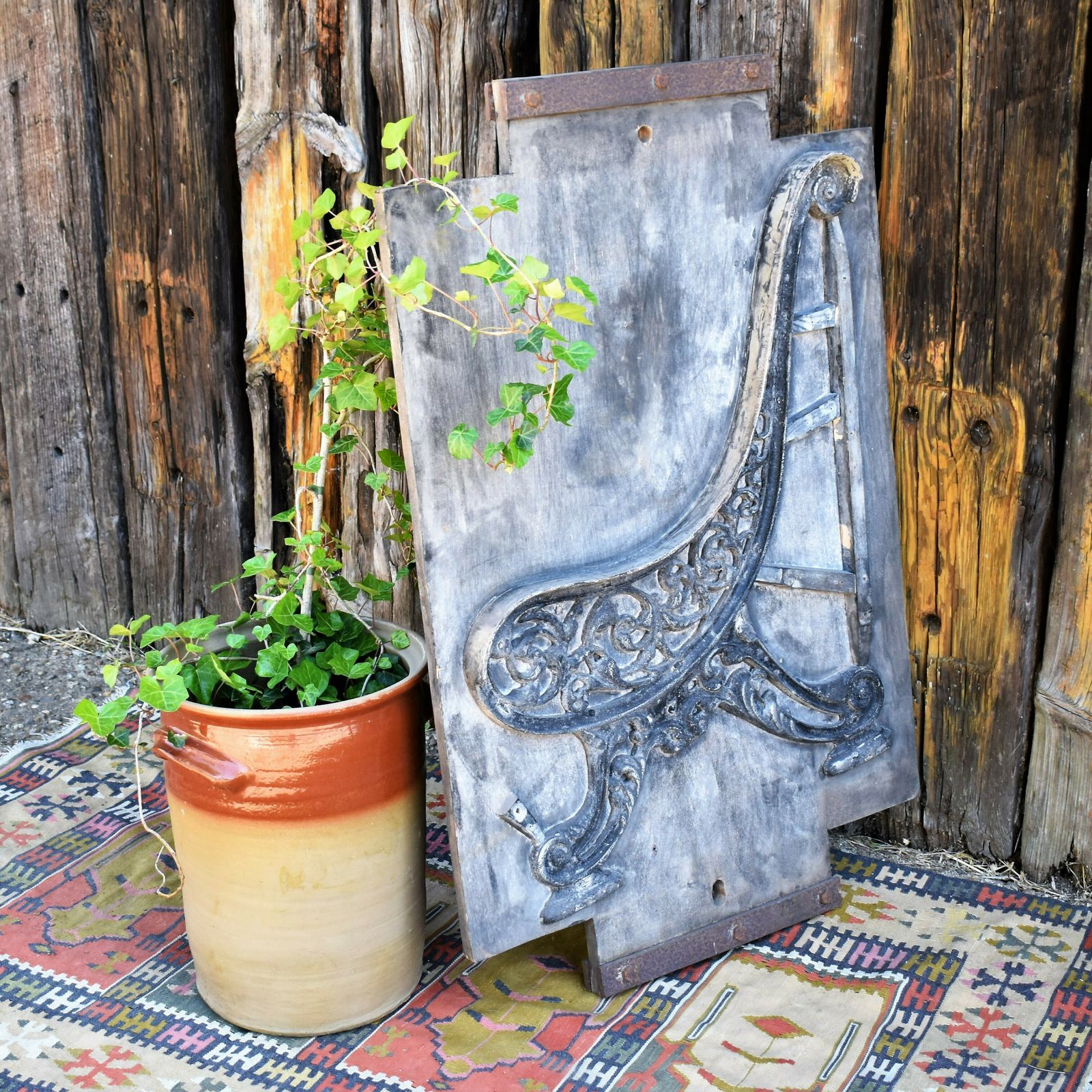 Antique Large Architectural Salvage Bench End Cast Iron Foundry Sand Mould photo furniture