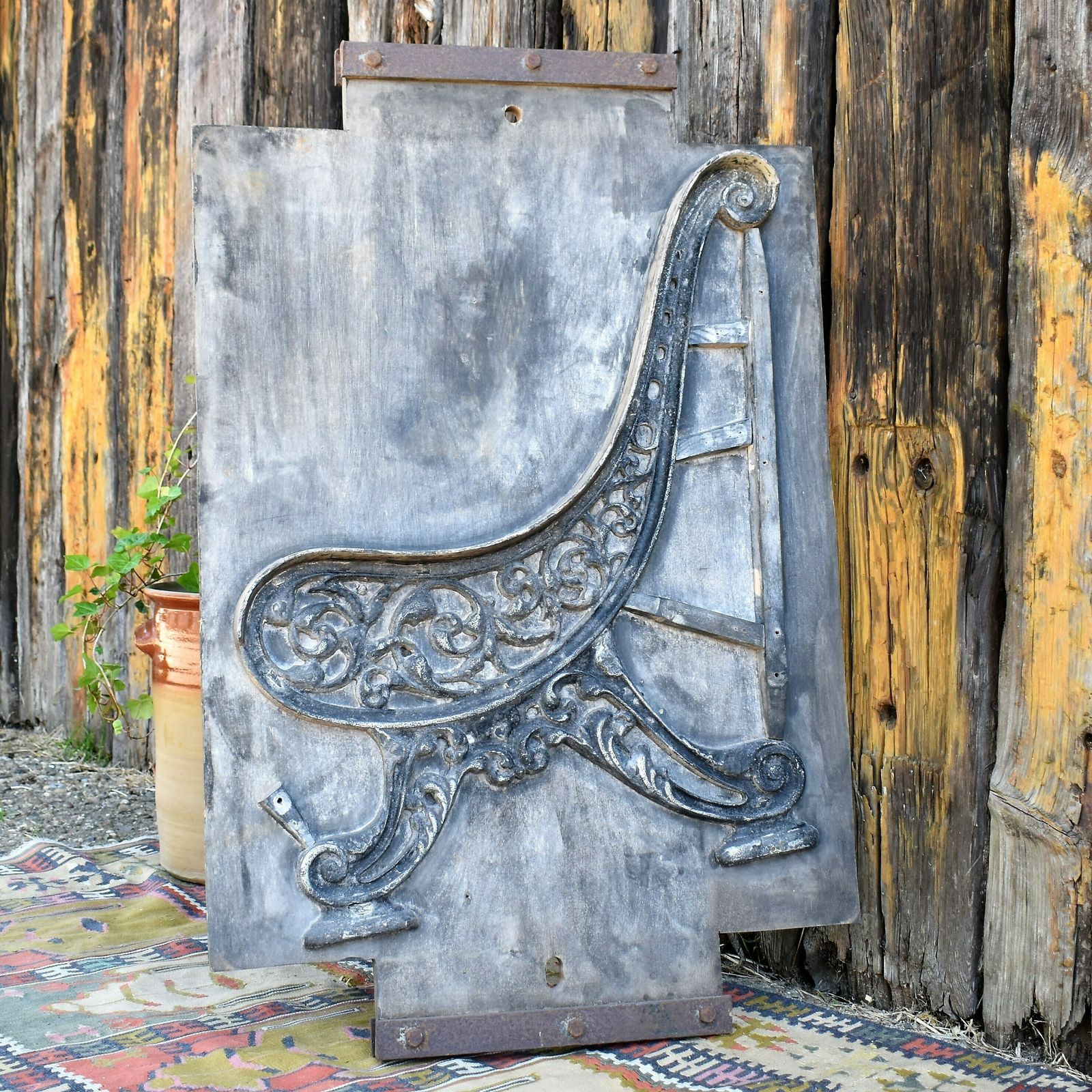 Antique Large Architectural Salvage Bench End Cast Iron Foundry Sand Mould photo vintage