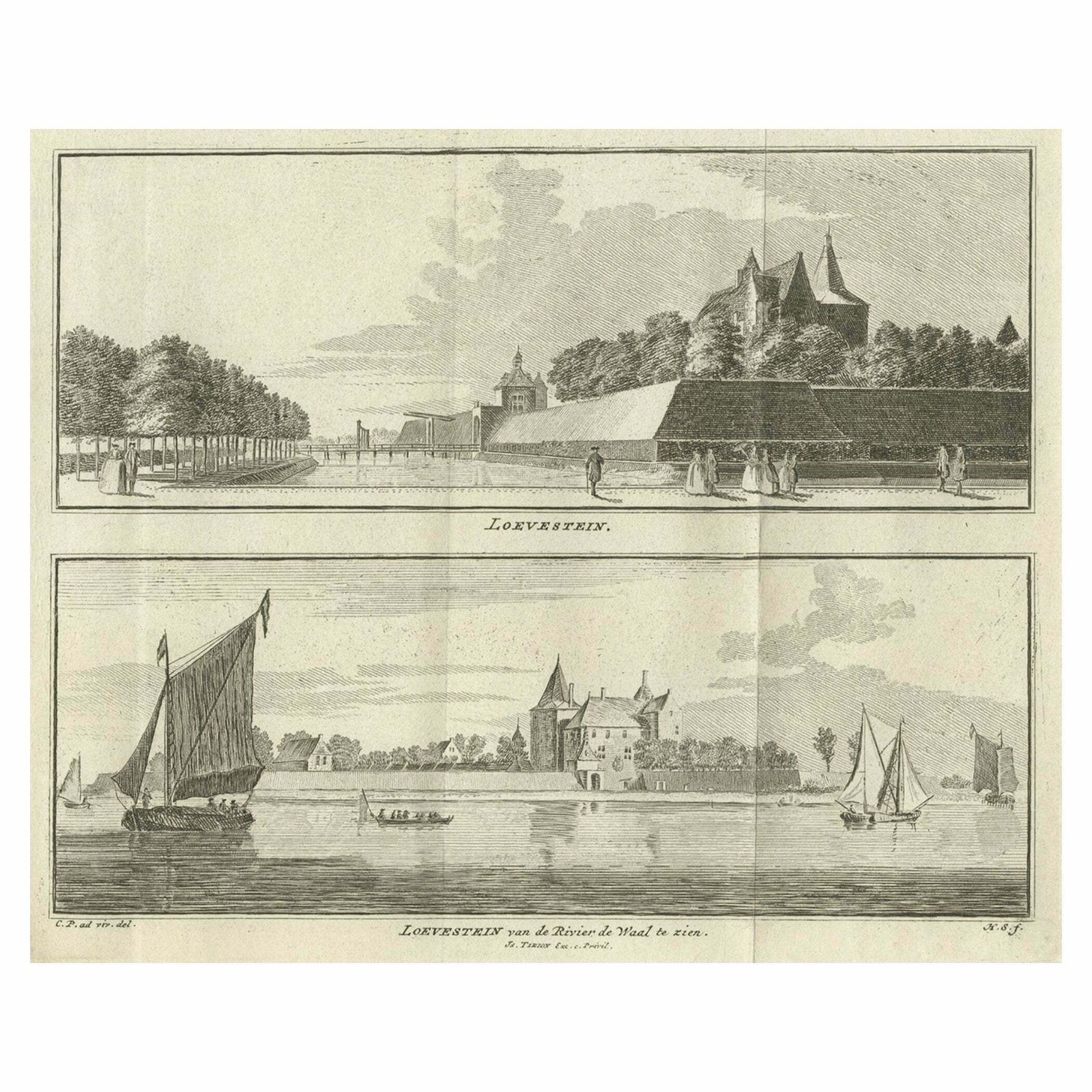 Antique Print Of Loevestein Castle By Tirion, 1749