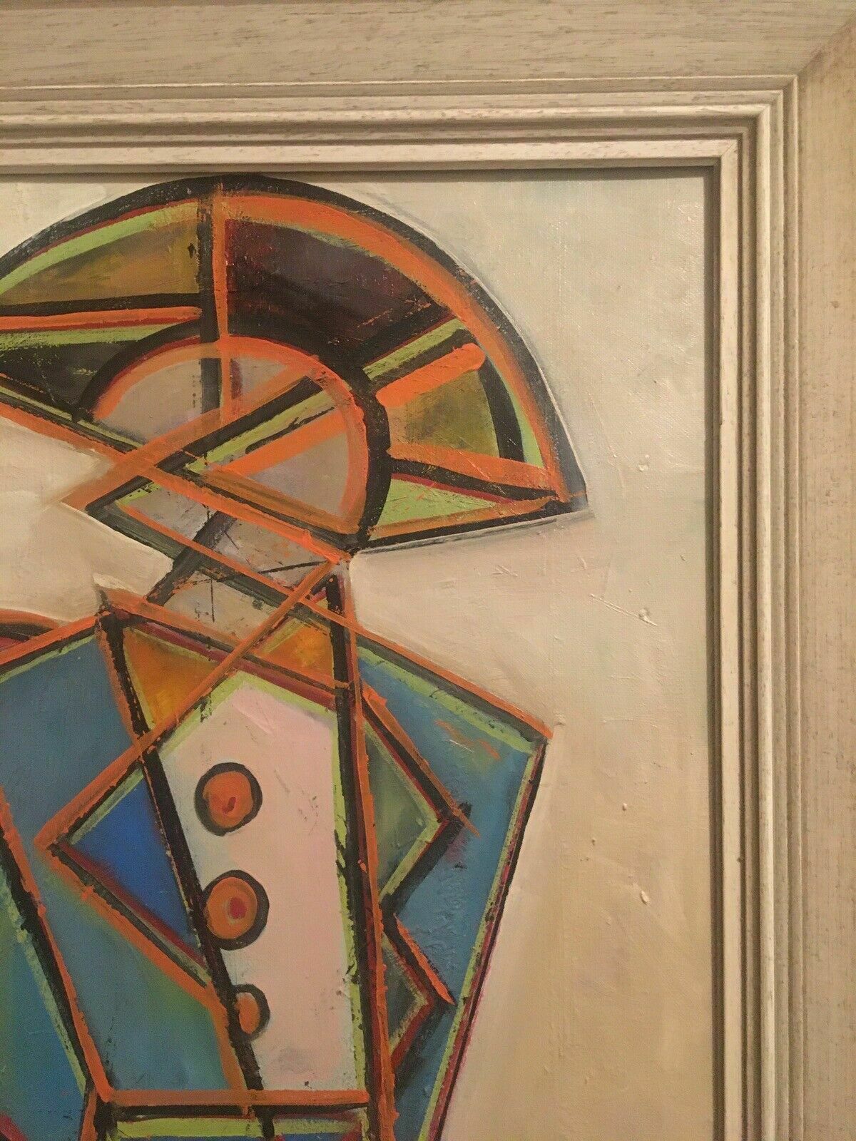 Mid Century Vintage Cubist Oil Painting Abstract Jester/Clown Framed Canvas photo vinterior