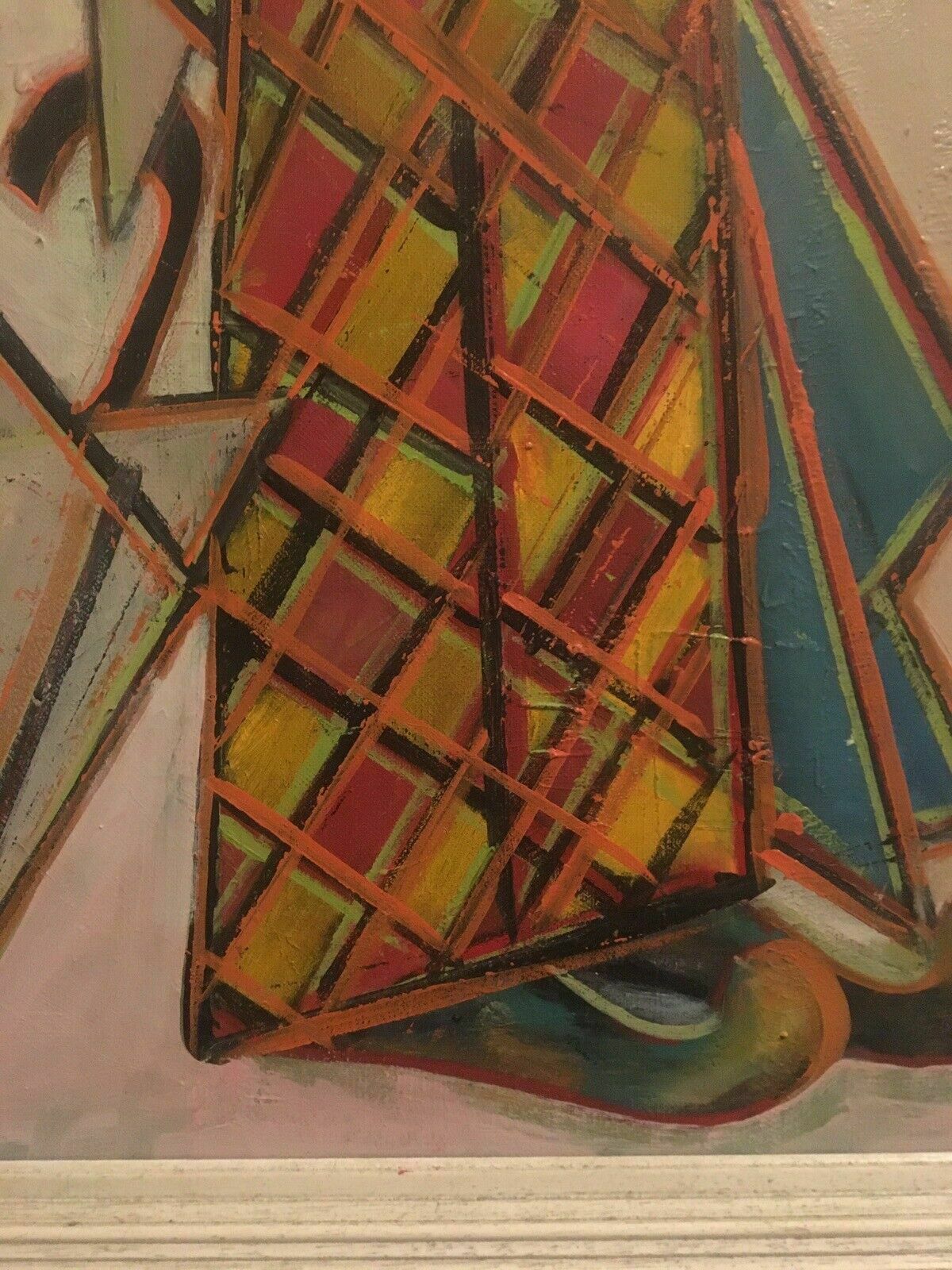 Art Mid Century Vintage Cubist Oil Painting Abstract Jester/Clown Framed Canvas photo