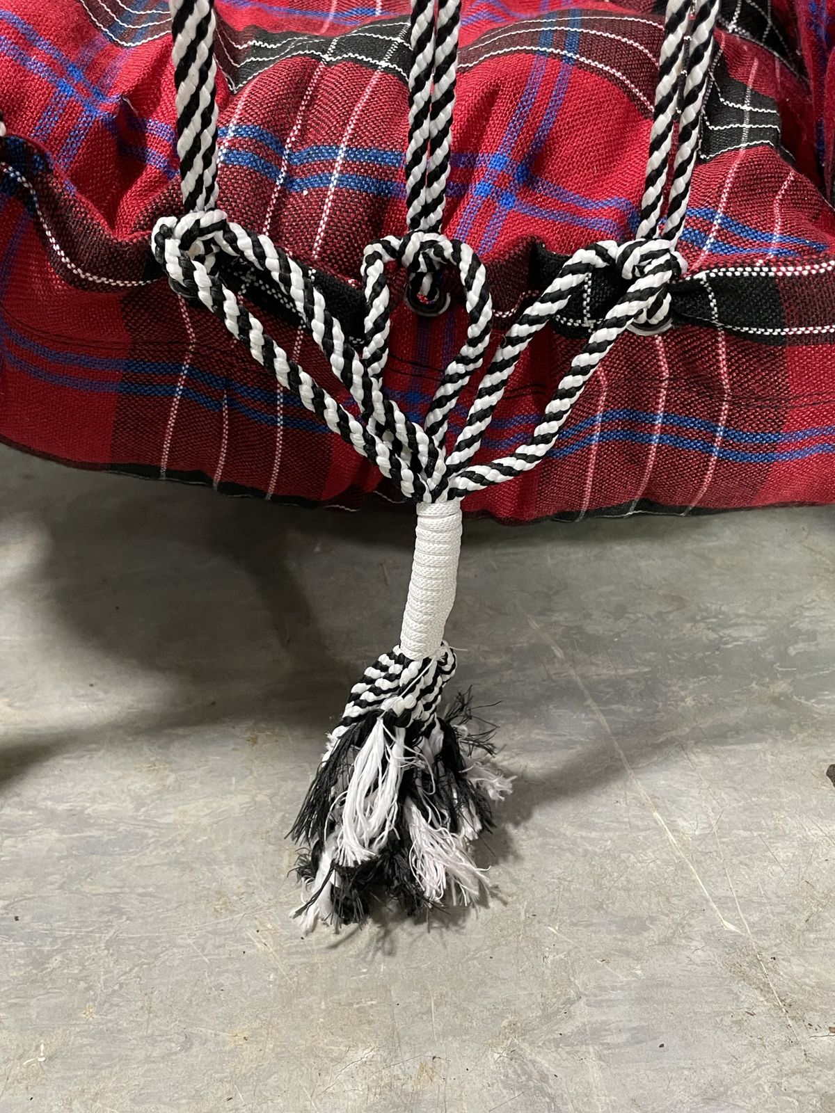 Reclaimed Hand Made Red Tartan Indian Padded Rope Swing Hammock Seat Chair photo Furniture