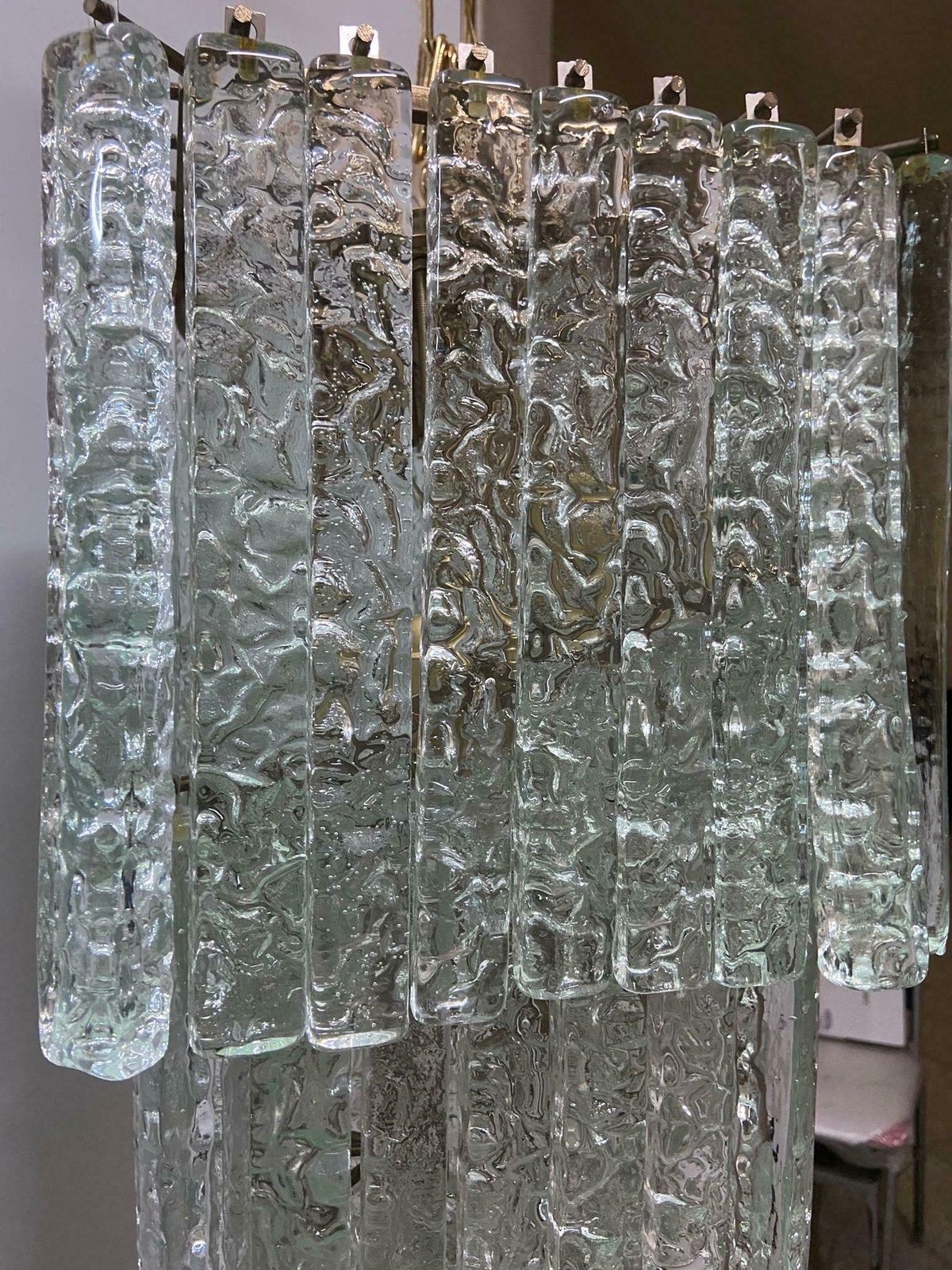 1970s Mid Century Modern Ice Effect Murano Glass Cascading Chandelier By Mazzega photo 4925.0