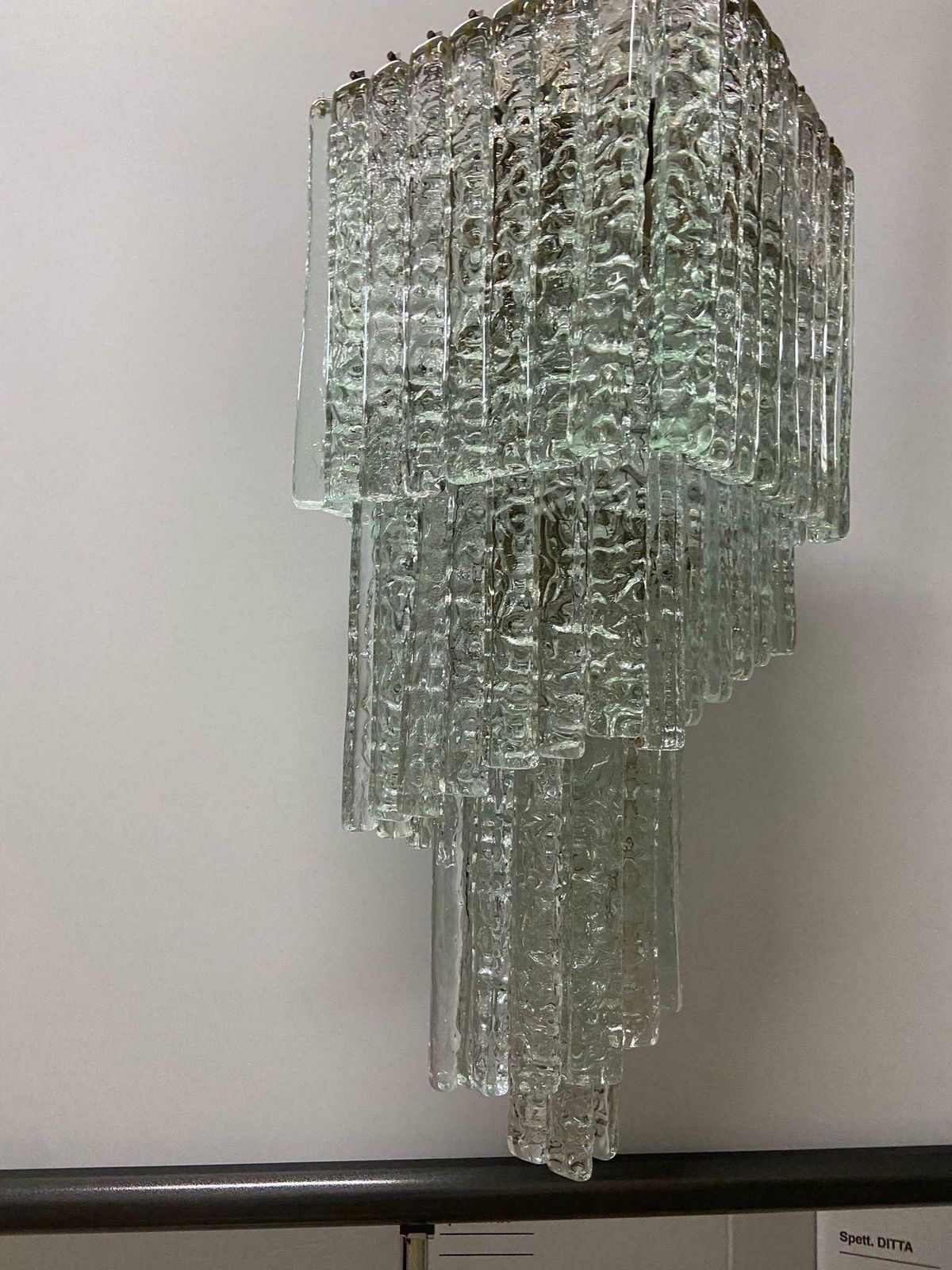 1970s Mid Century Modern Ice Effect Murano Glass Cascading Chandelier By Mazzega photo vinterior