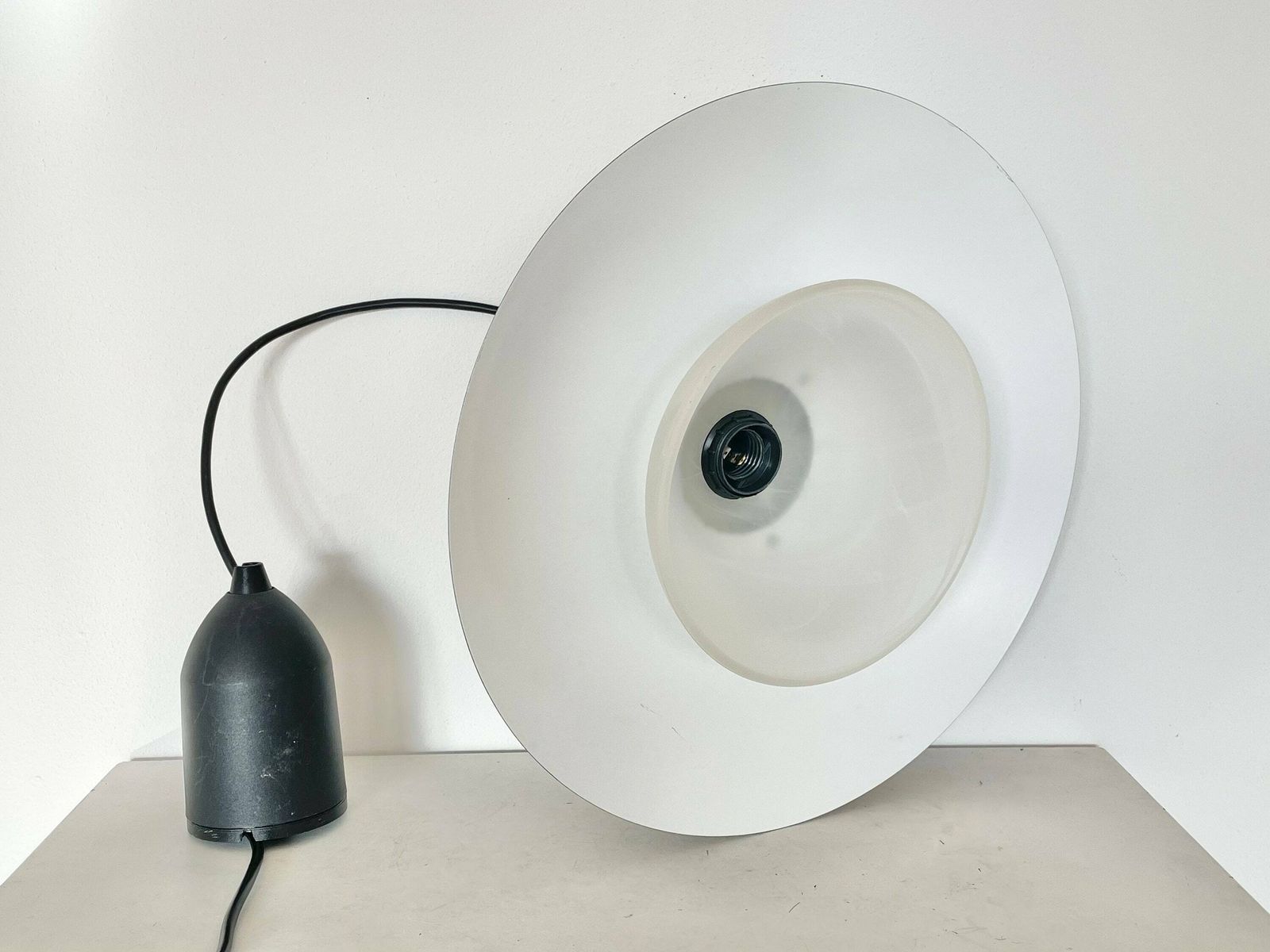 Modernist Swedish Vintage Ceiling Lamp With Multilayer Grey Silver Metal Shade And Marbled Glass Inner Shade   Design From Belid photo buy