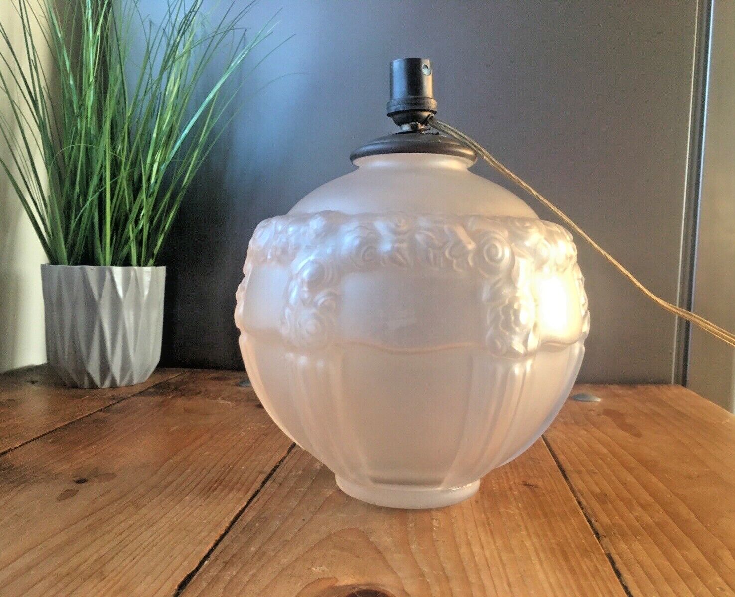 Superb Antique Art Deco French Regency Rose Frosted Glass Table Lamp Base Floral photo furniture
