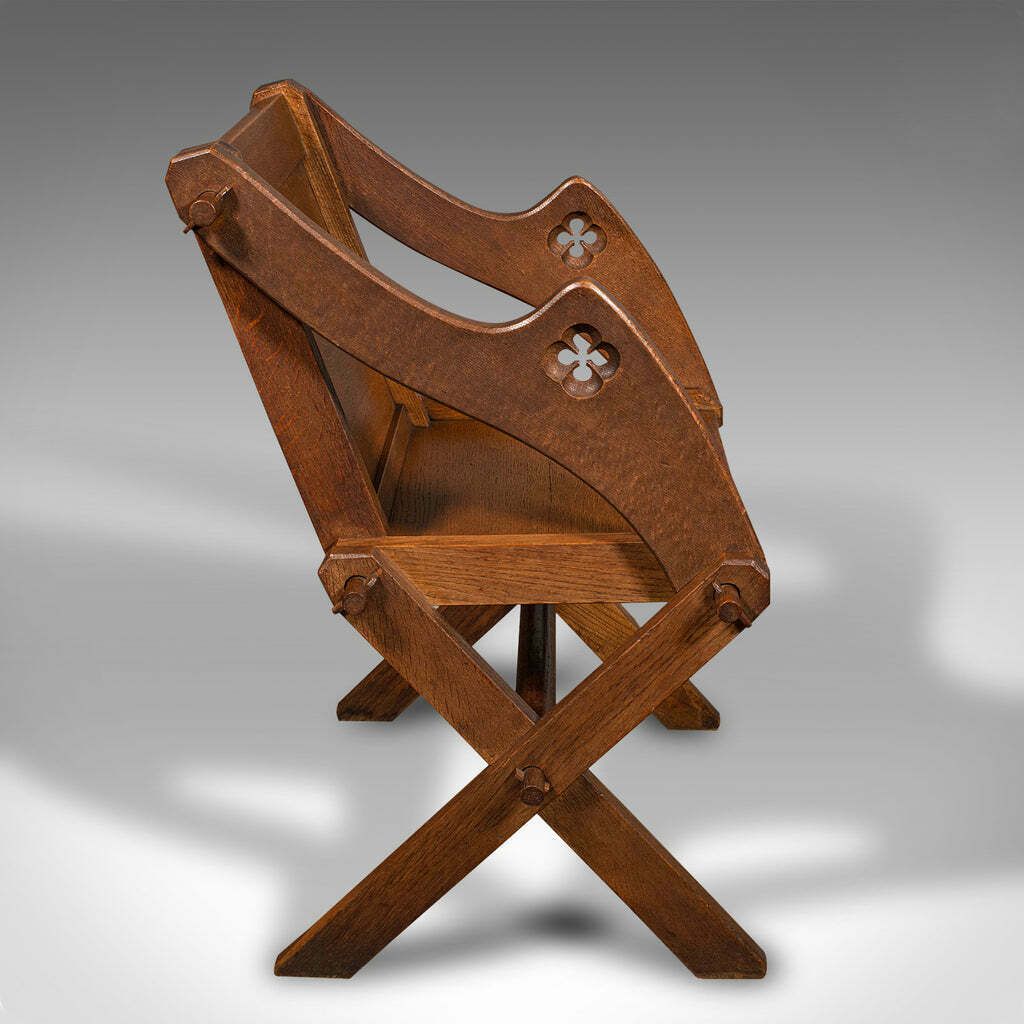 Antique Glastonbury Chair, English Oak, Ecclesiastic Armchair, Gothic, Victorian photo for sale