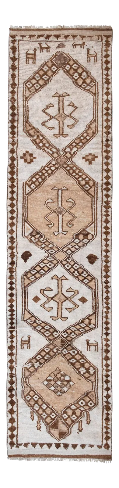 Natural White Herki Turkish Hand Knotted Runner 83 X 350 Cm