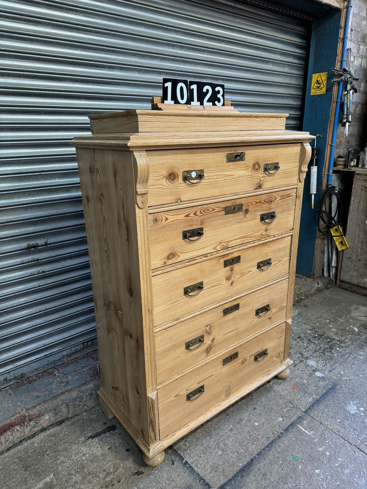 Waxed Danish Antique Pine Chest Of 5 Drawers
