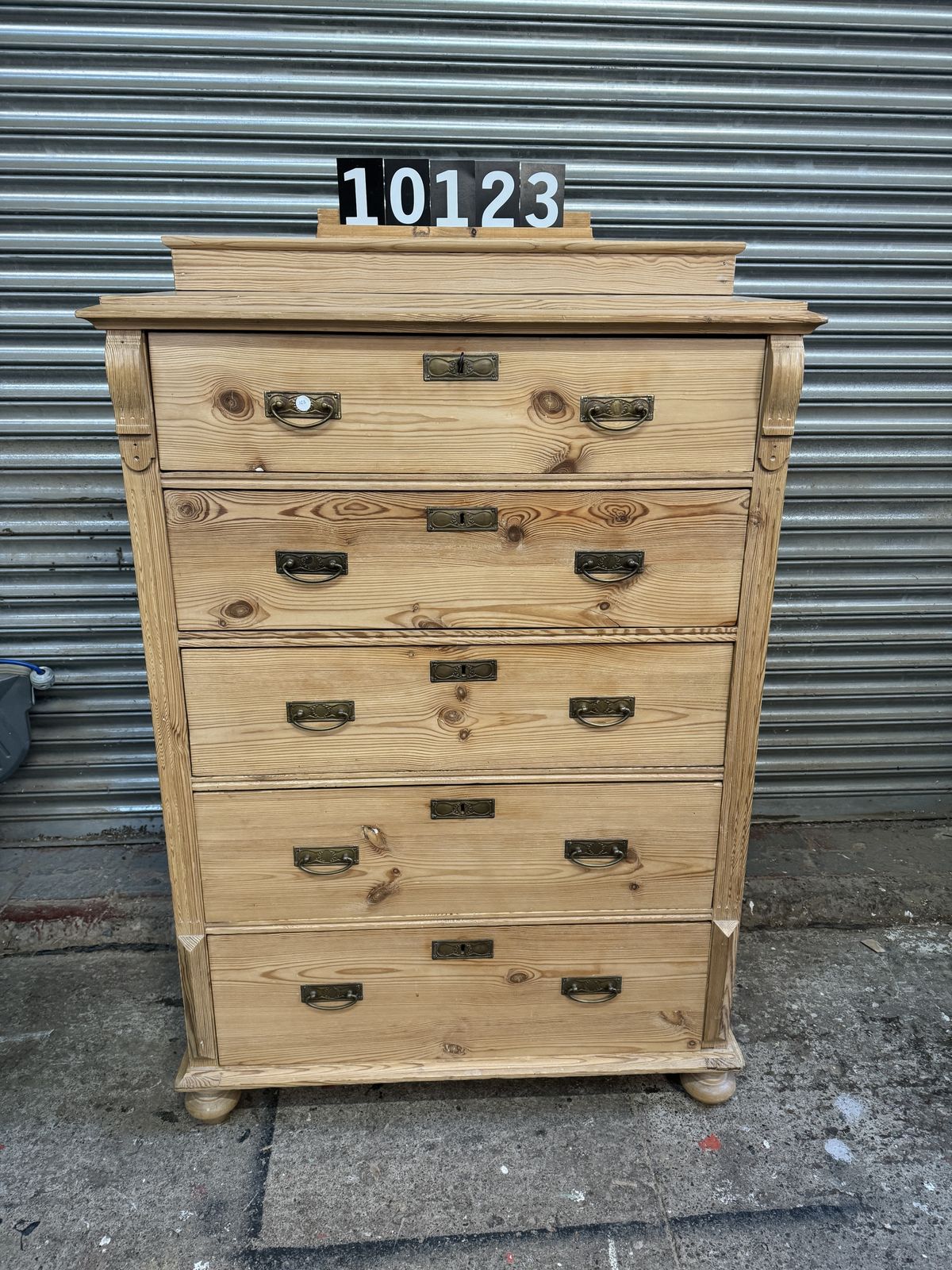 Waxed Danish Antique Pine Chest Of 5 Drawers photo for sale