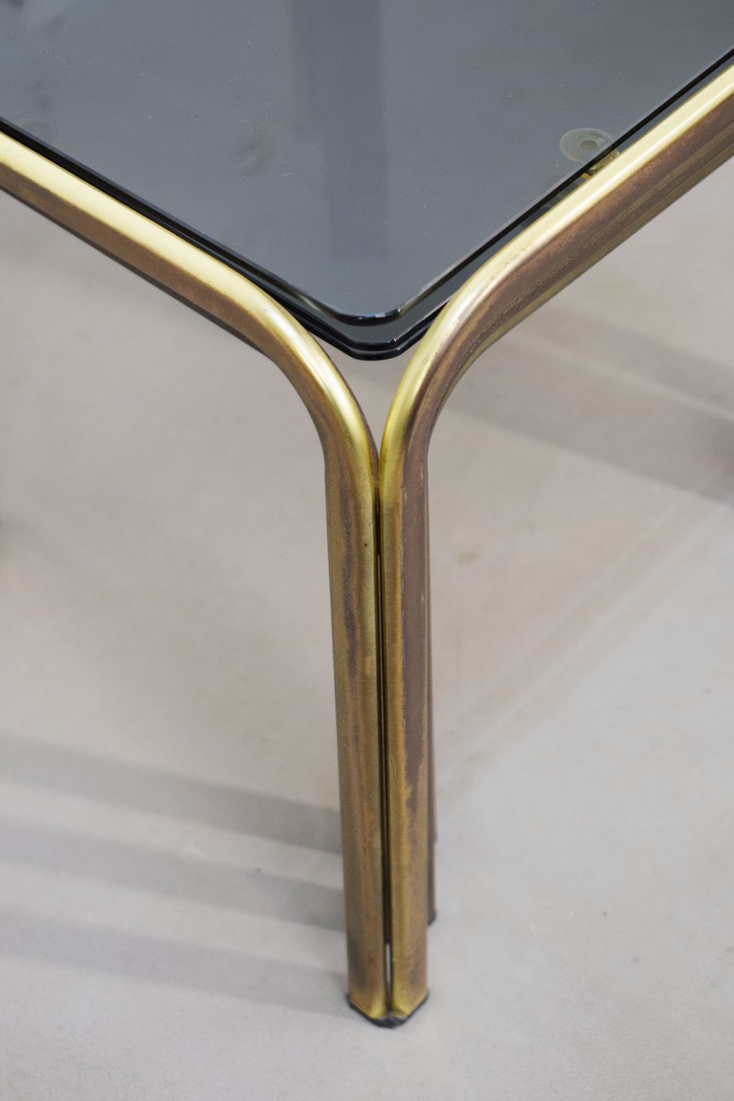 Set Of 3 Stackable Coffee Tables, Brass And Smoked Glass, 1970s. photo buy