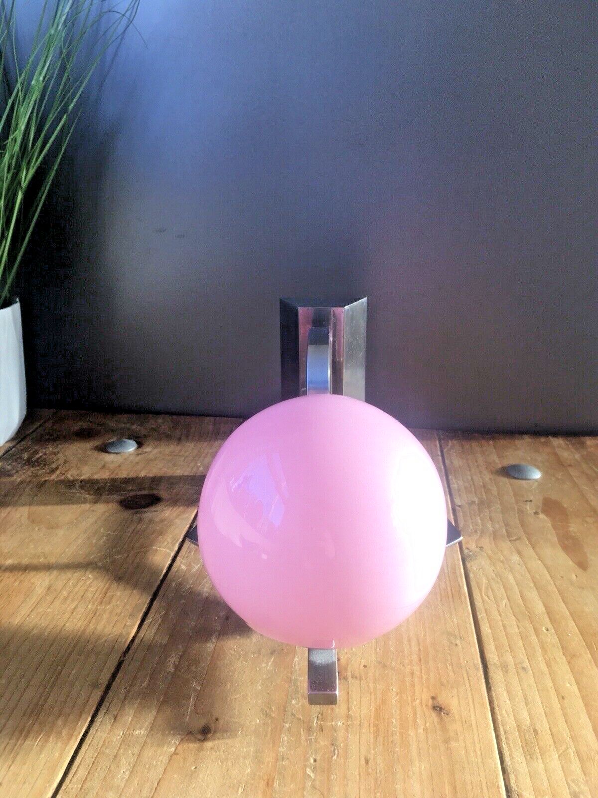 French Art Deco 30's Geometric Chrome Wall Light & Pink Glass Sphere Globe Shade photo Home Decor