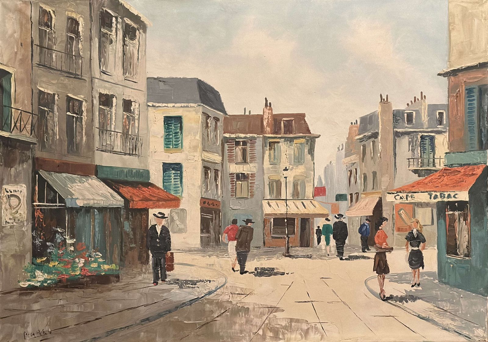 Midcentury French School Oil, A Parisian Townscape, Follower Of Max Moreau photo furniture