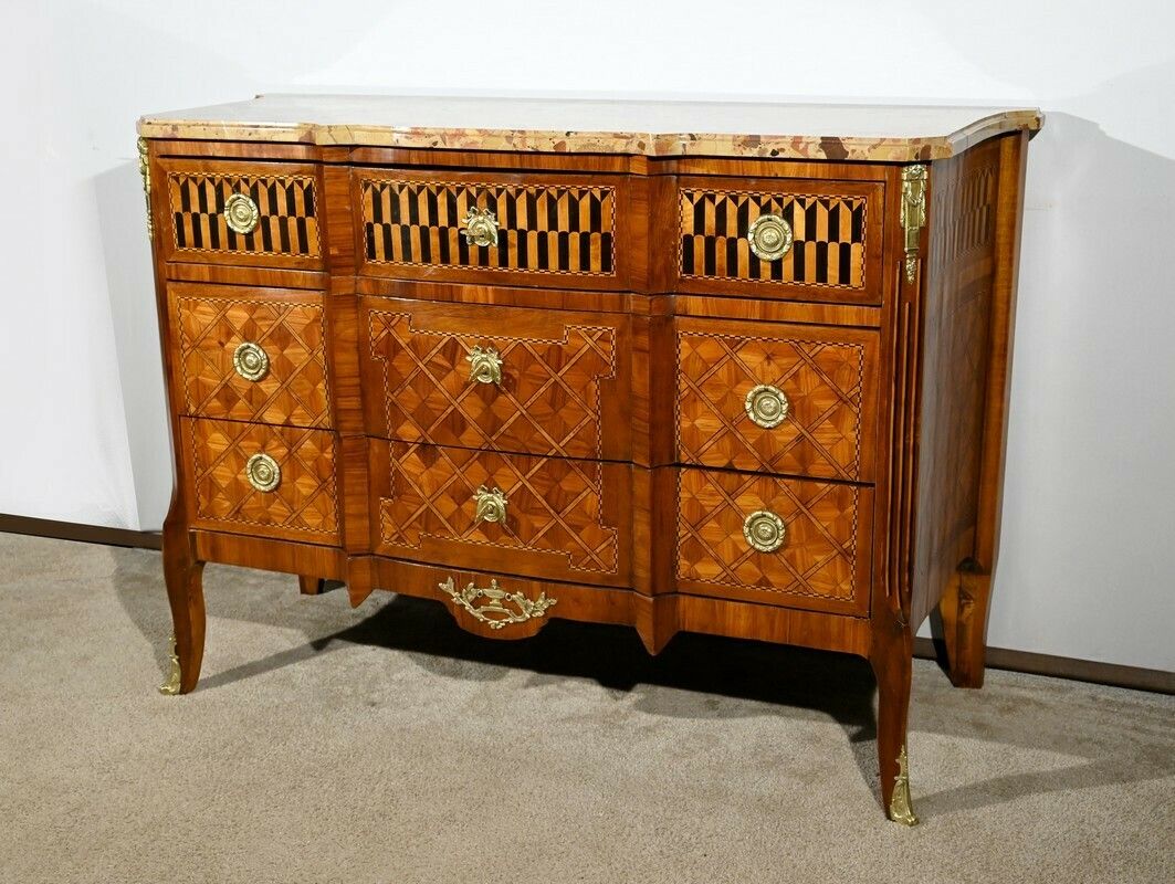 Rosewood And Mahogany Chest Of Drawers, Louis XV/Louis XVI Transition Style – Late 19th Century photo for sale