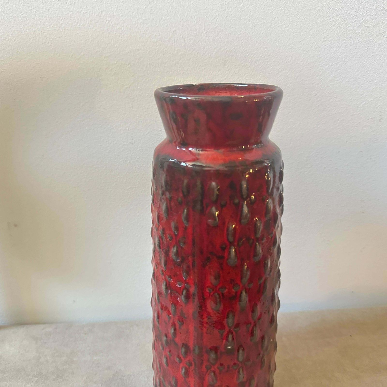 1970s Modernist Red And Black Fat Lava Ceramic German Vase By Wgp photo for sale