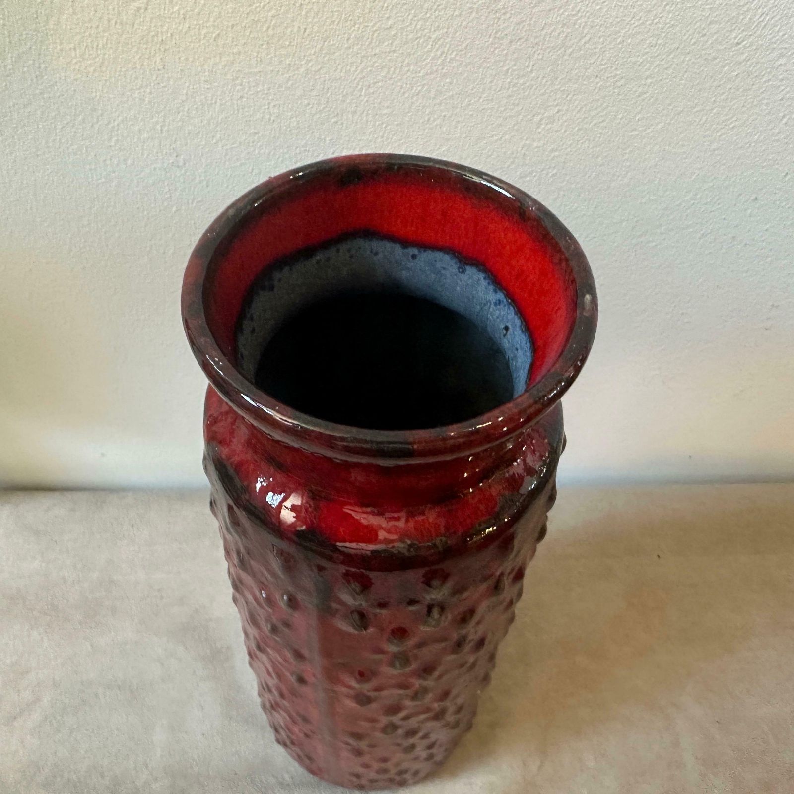 1970s Modernist Red And Black Fat Lava Ceramic German Vase By Wgp photo vinterior