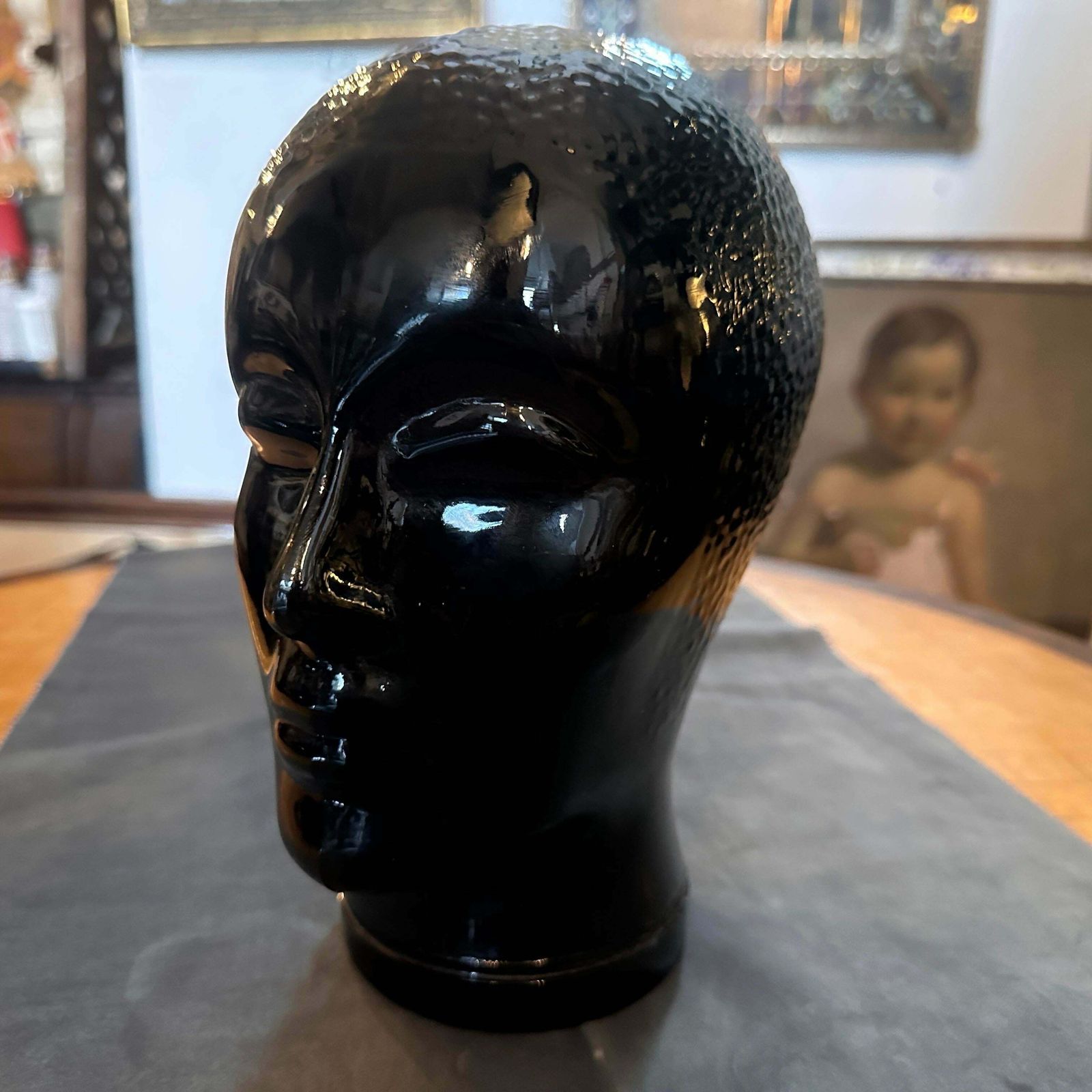 1970s Fornasetti Attributed Modernist Black Glass Head photo for sale