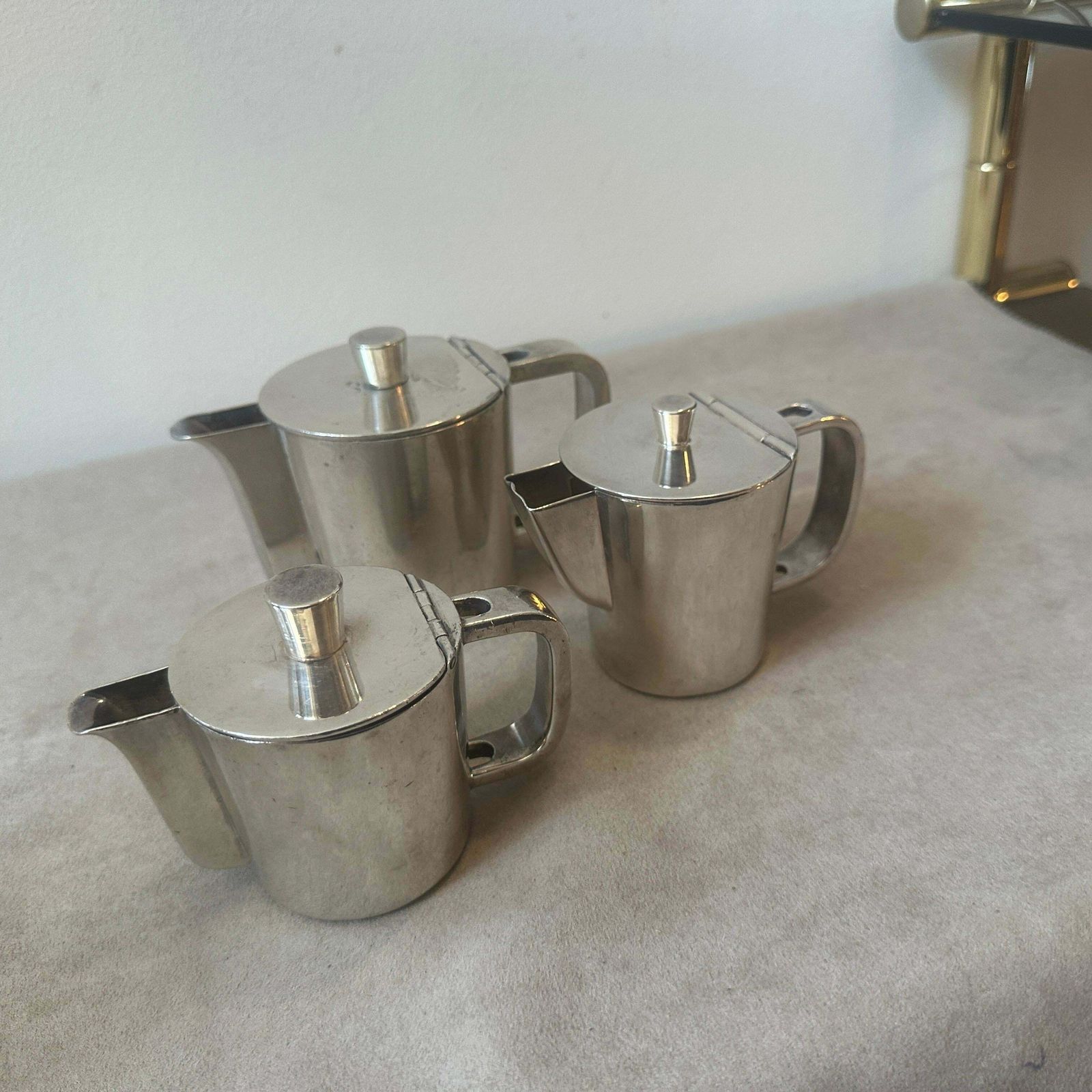 Home Decor 1940s Art Deco Set Of Three Alpaca Coffee Pot By Krupp Designed By Gio Ponti photo