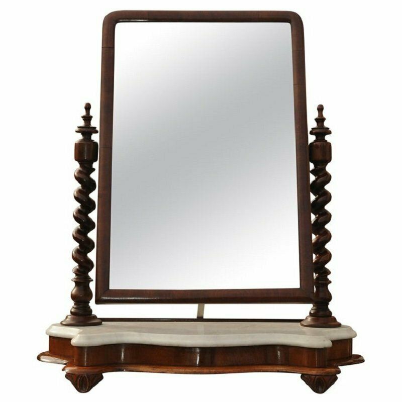 Regency Marble & Mahogany Vanity Mirror With Barley Twist Supports Ol