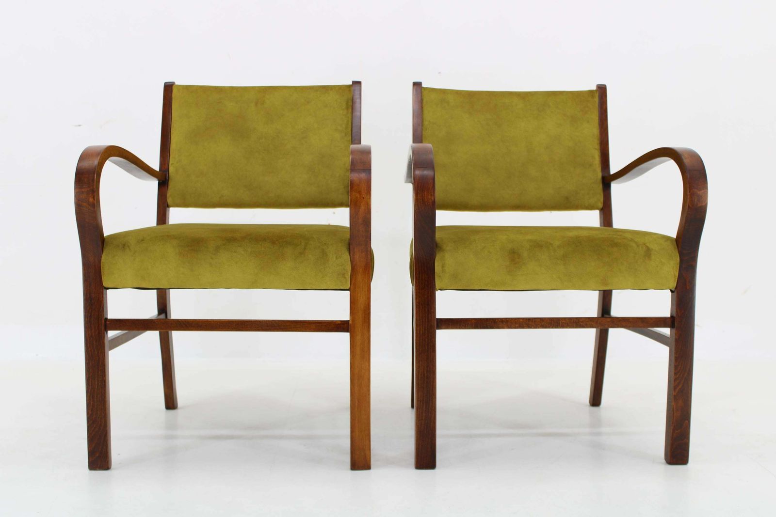 1940s Pair Of Restored Beech Art Deco Armchairs Czechoslovakia photo for sale